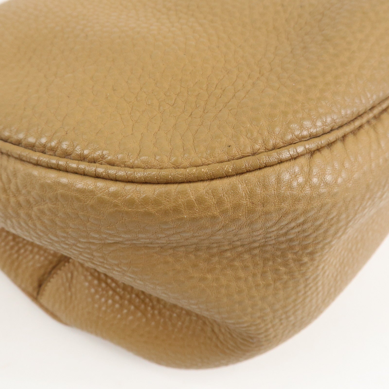 PRADA Leather Shoulder Bag Hand Bag Beige Used