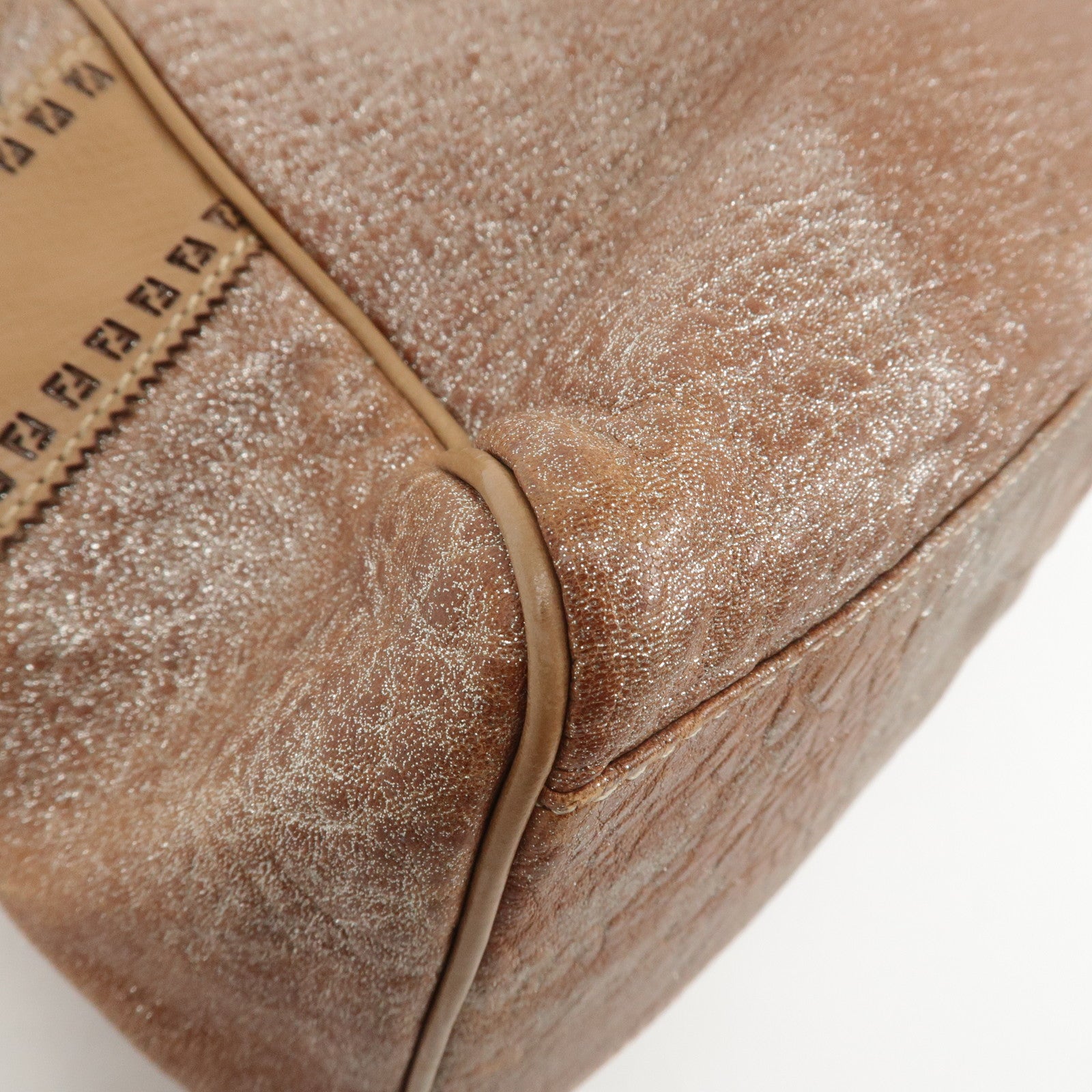 FENDI Ethnico Leather Tote Bag Shoulder Bag Beige 8BN162 Used