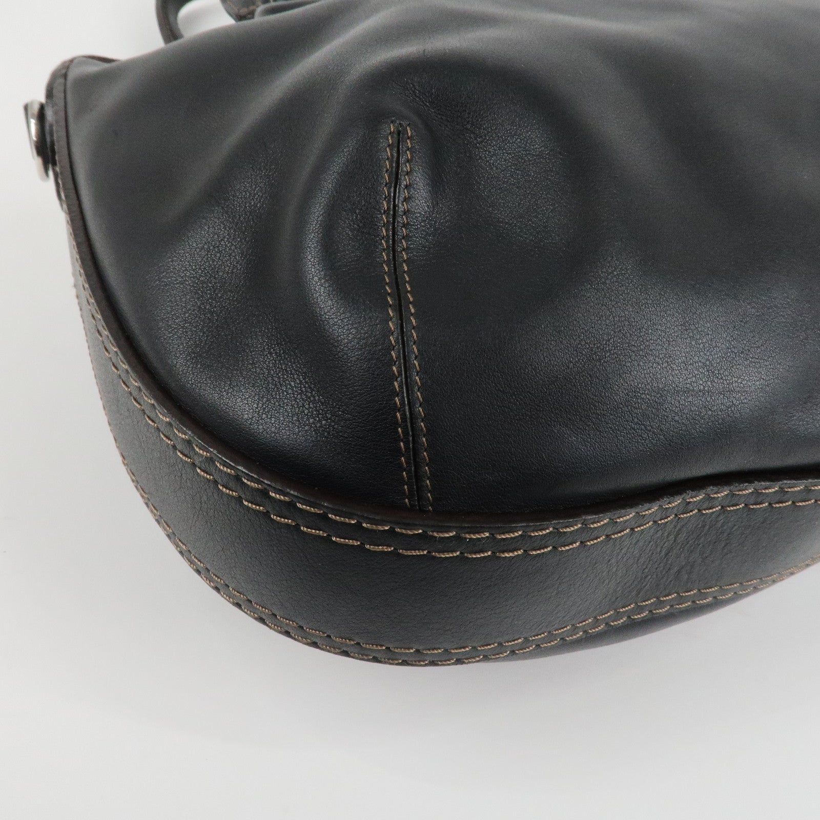 LOEWE Sangria Leather 2Way Tote Bag Black Silver Hardware Used