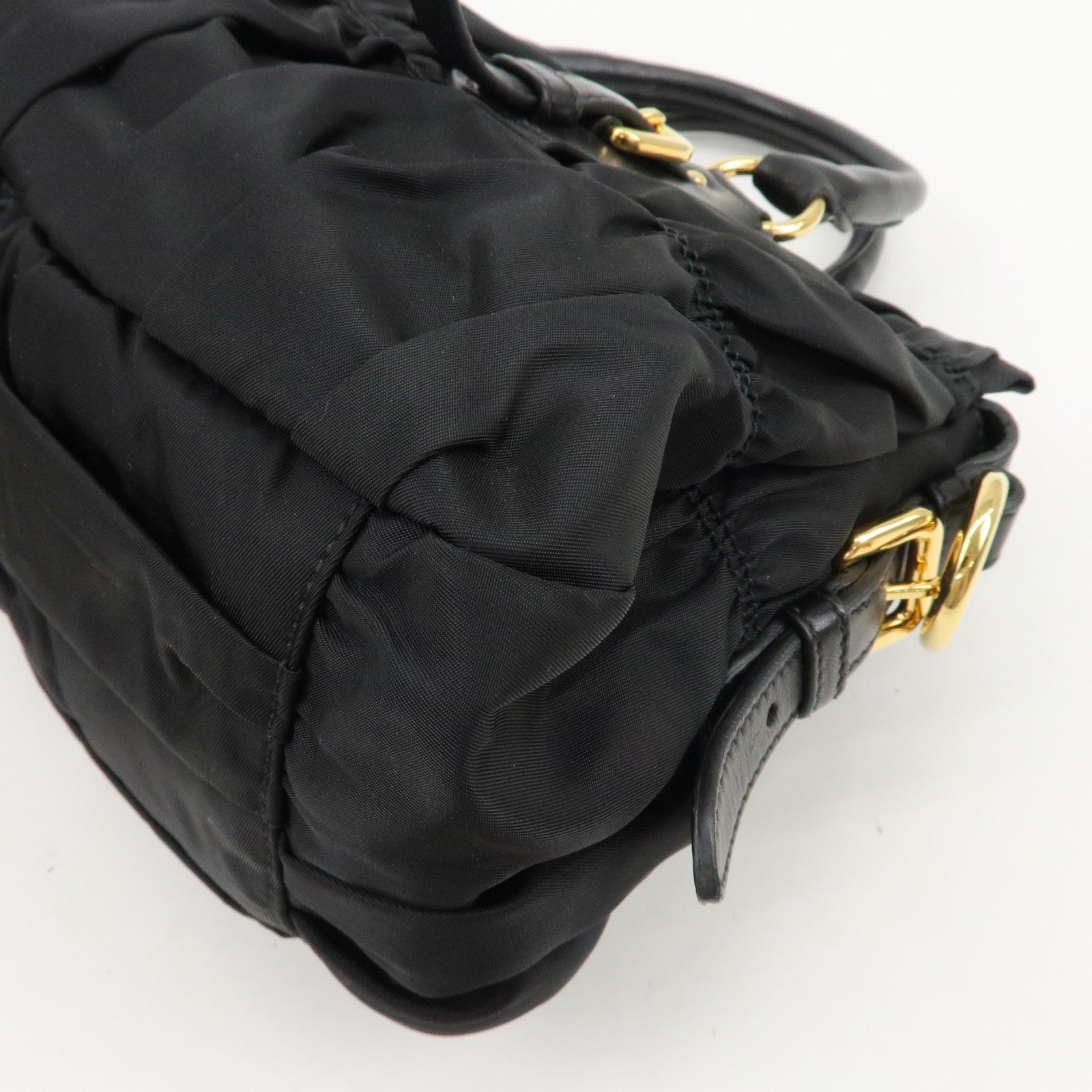 PRADA Logo Nylon Leather 2Way Bag Hand Bag Black NERO BN1407 Used