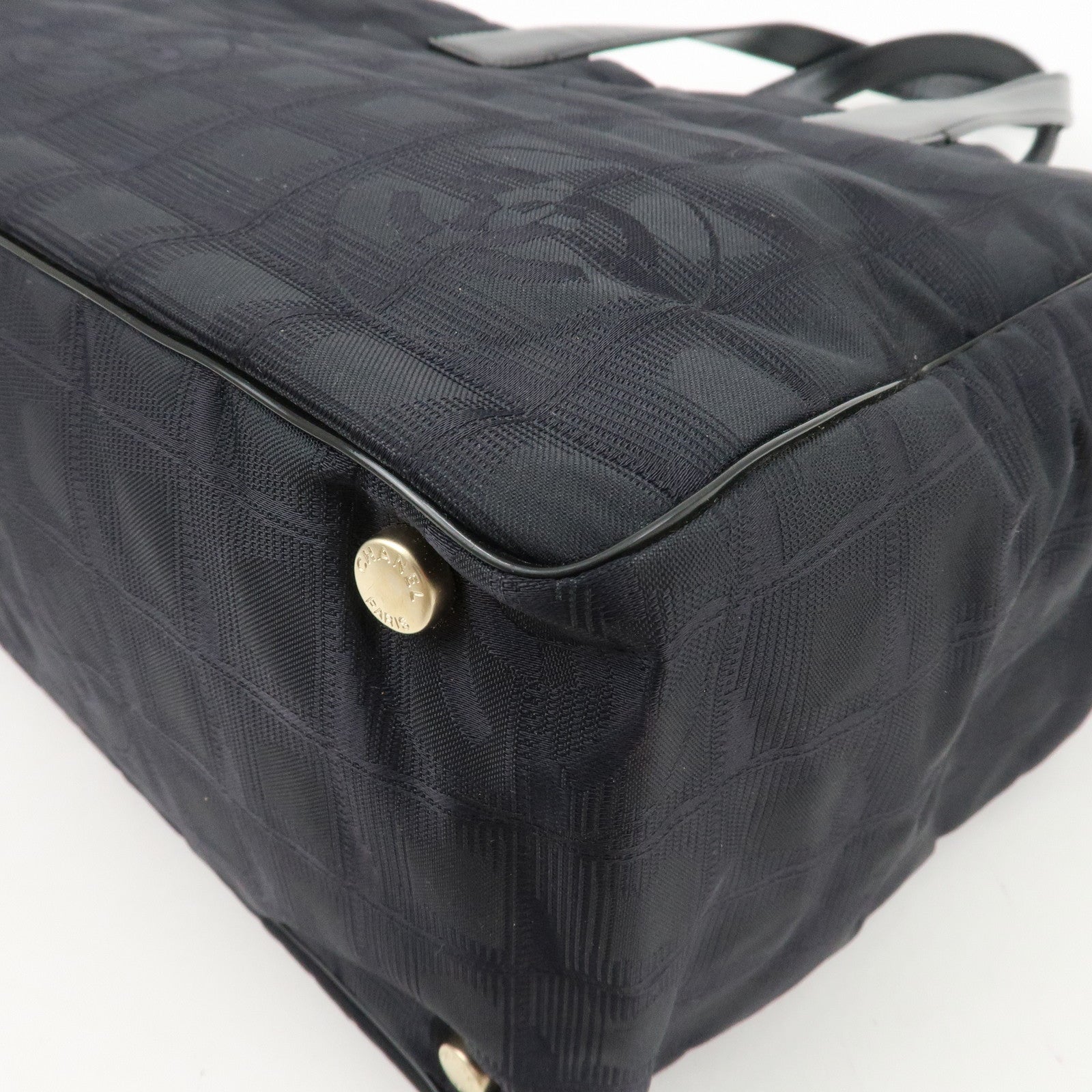 CHANEL New Travel Line Nylon Jacquard Leather Tote Bag A15991 Used