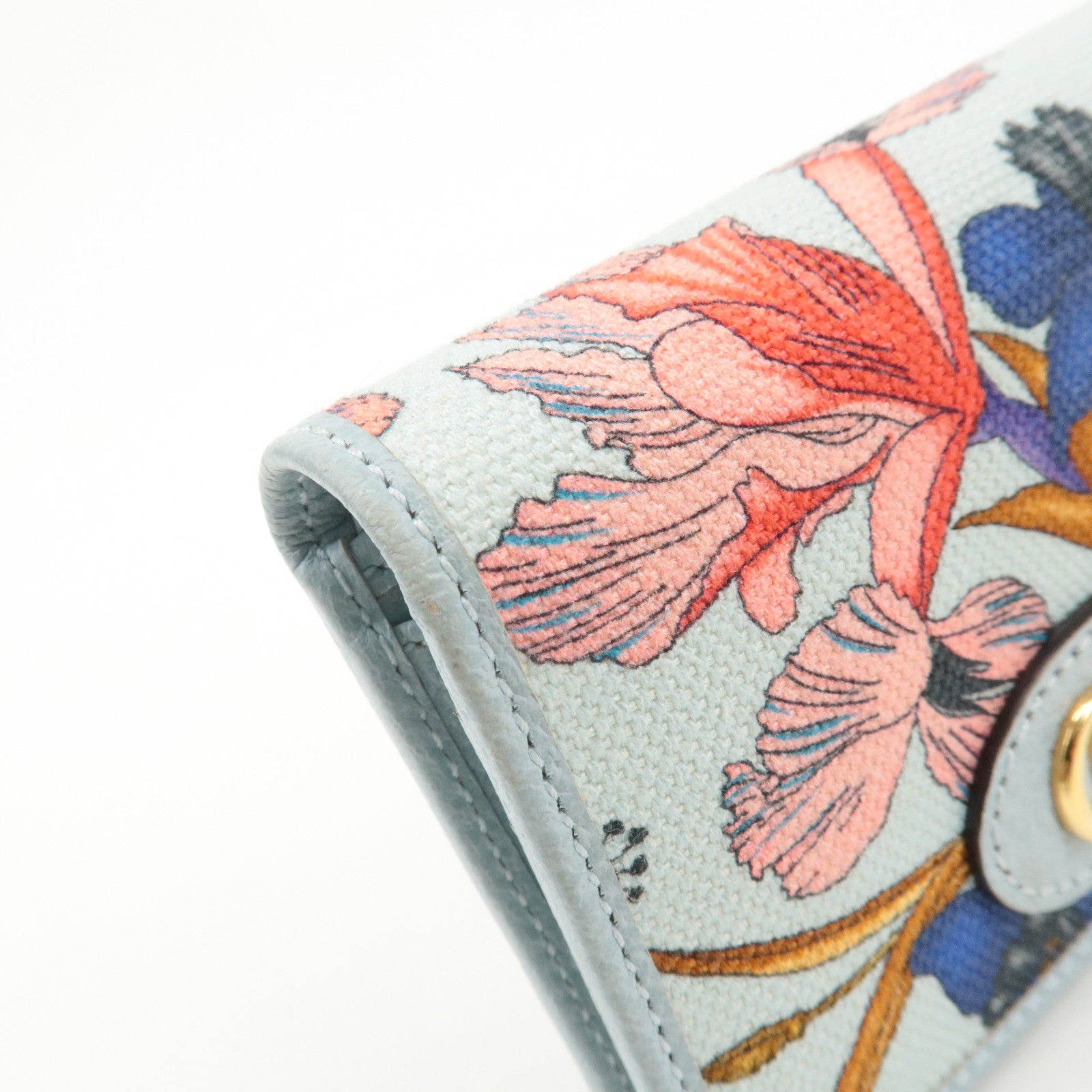 GUCCI GG Marmont Flora Canvas Leather Bi-fold Compact Wallet Used