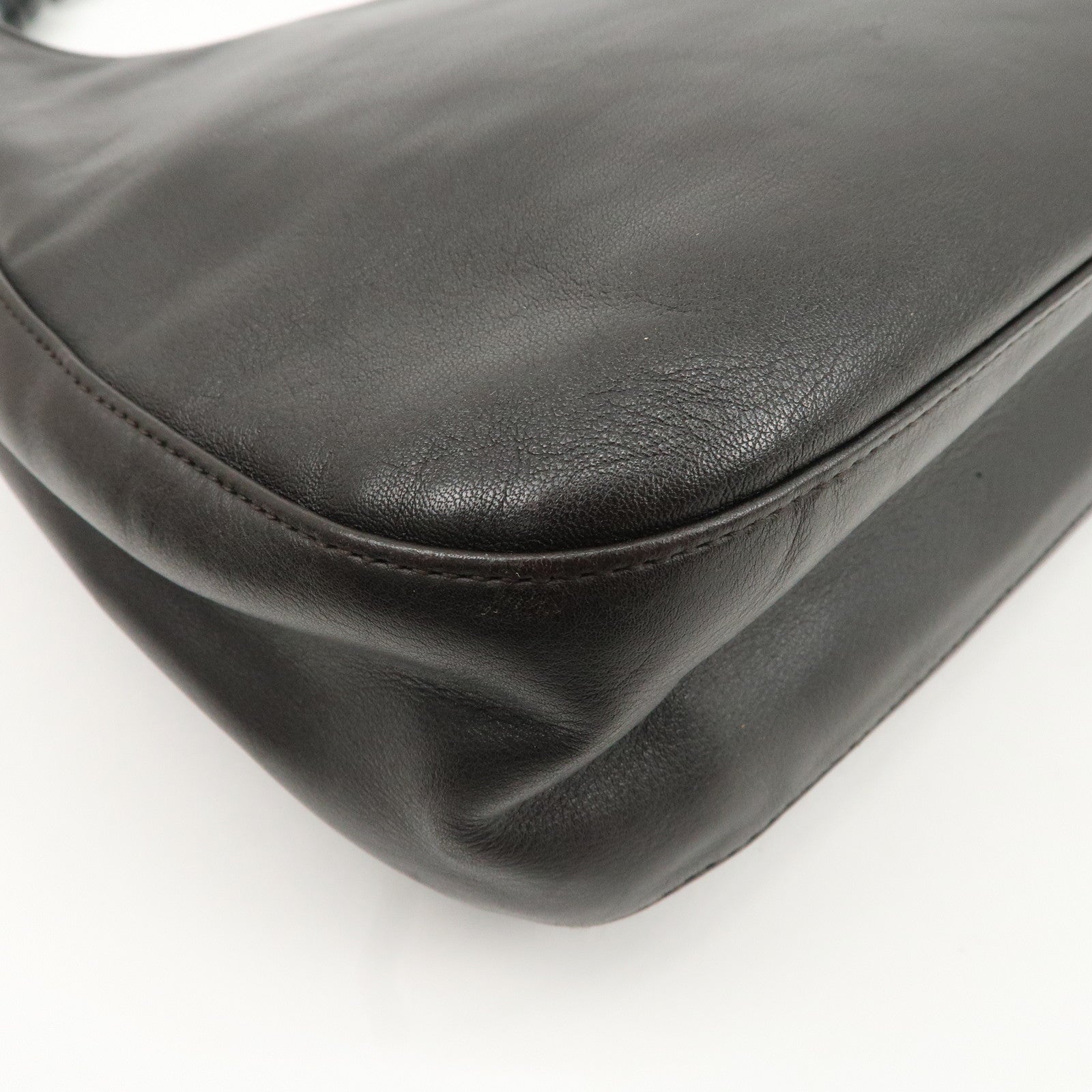 Christian Dior Maris Pearl Leather Shoulder Bag Dark Brown Used