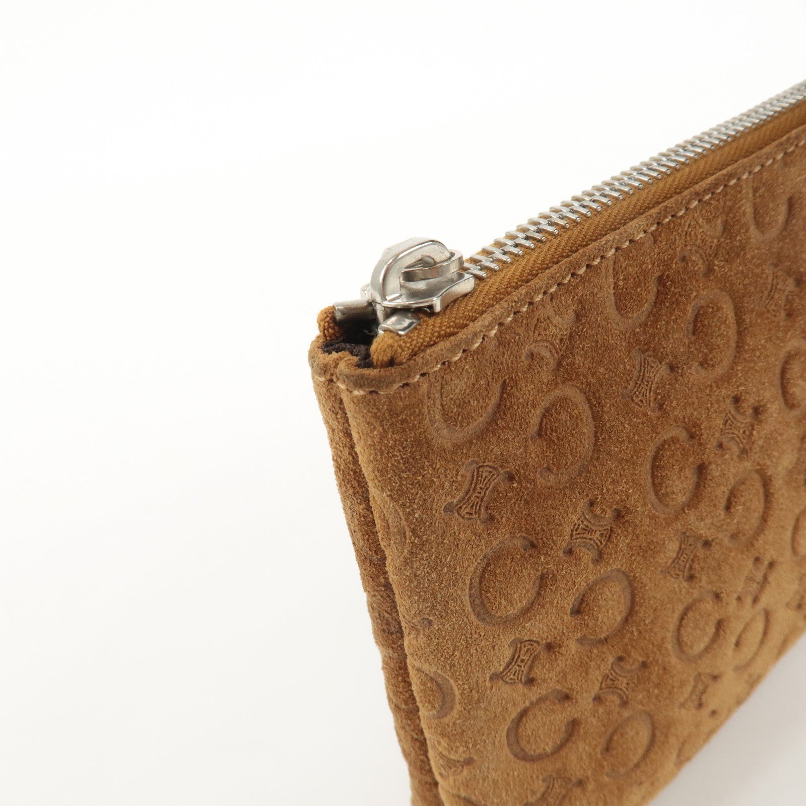 CELINE C Macadam Suede Pouch Cosmetic Pouch Brown Used