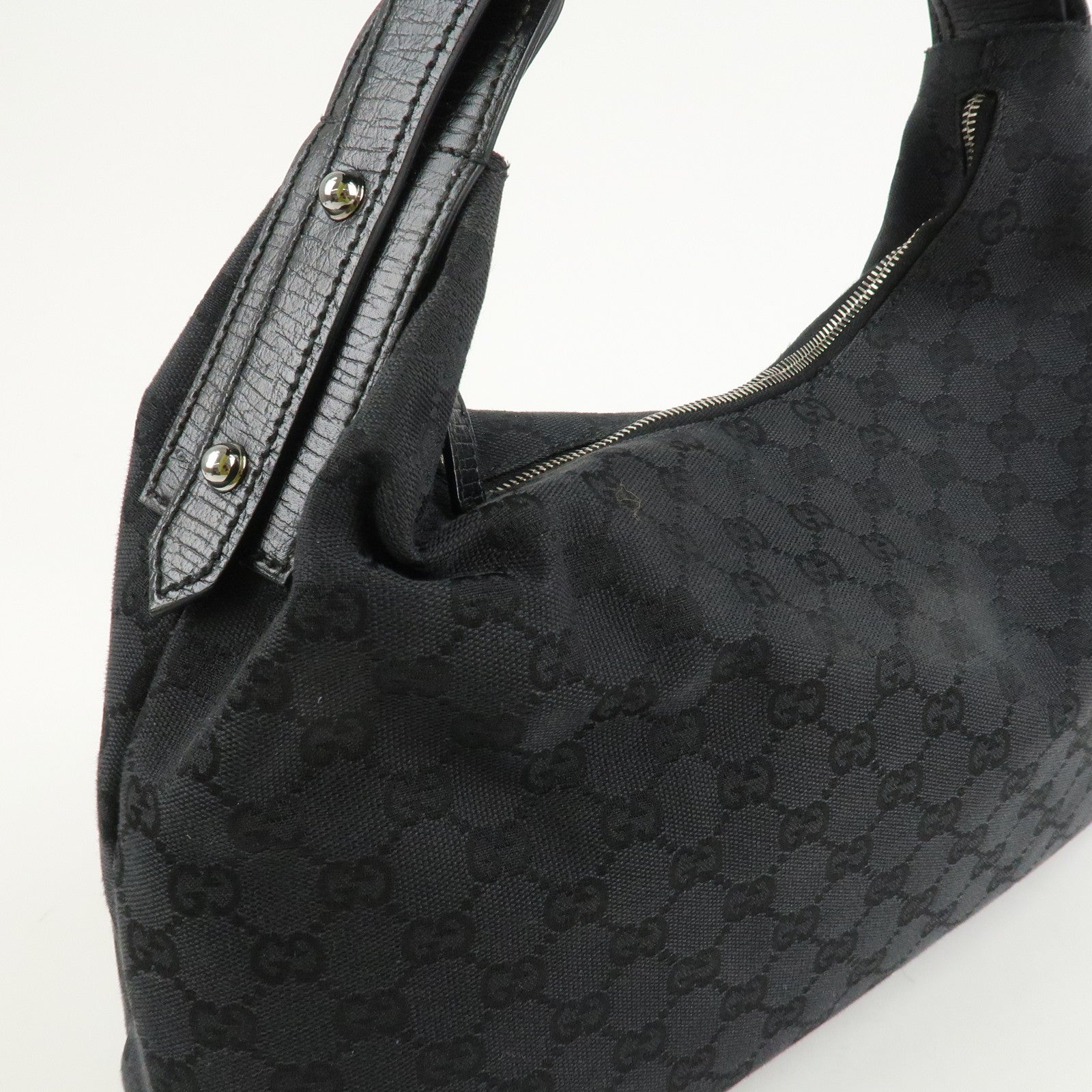 GUCCI Horsebit GG Canvas Leather Shoulder Bag 115867 Used