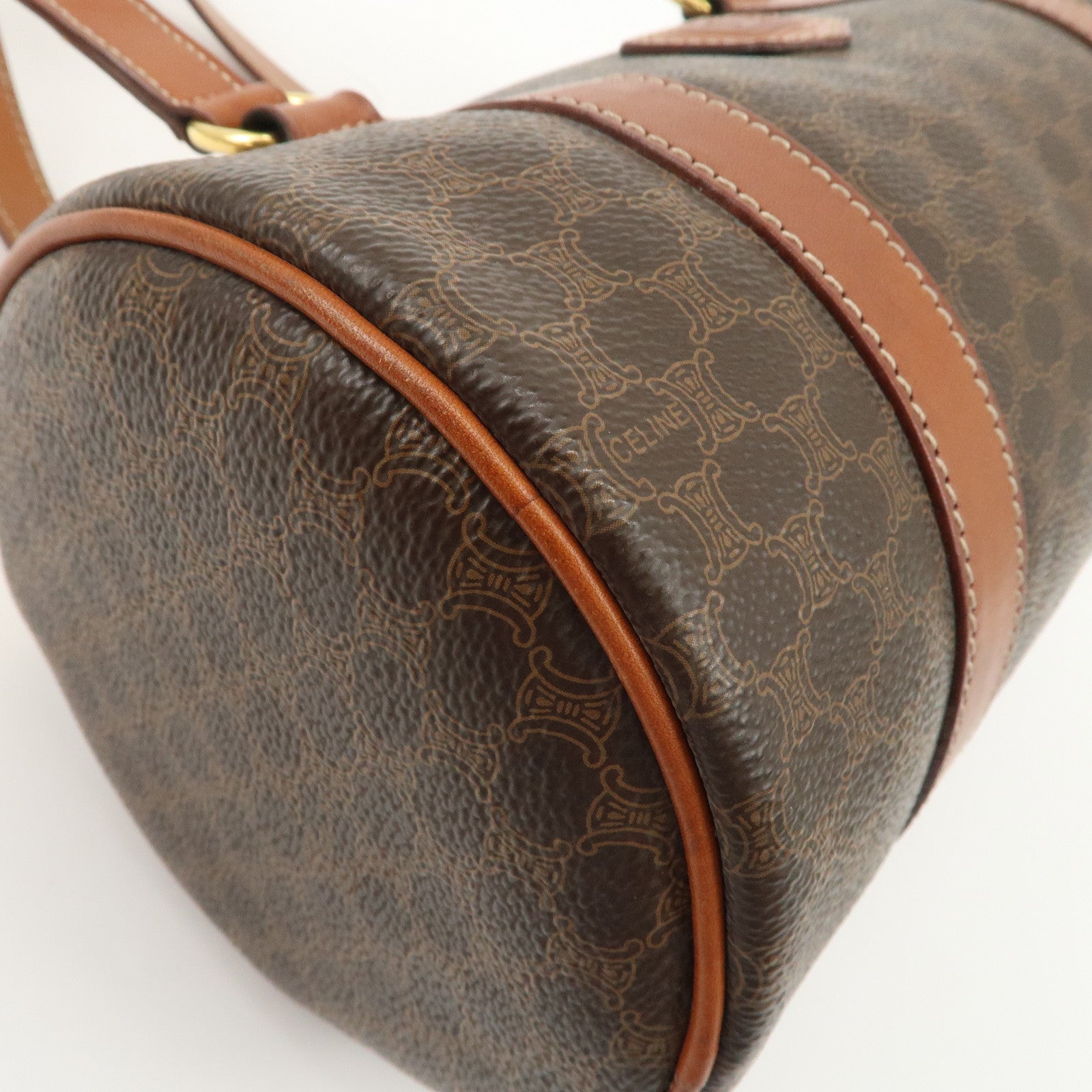 CELINE Macadam PVC Leather Boston Bag Brown Dark Brown Used