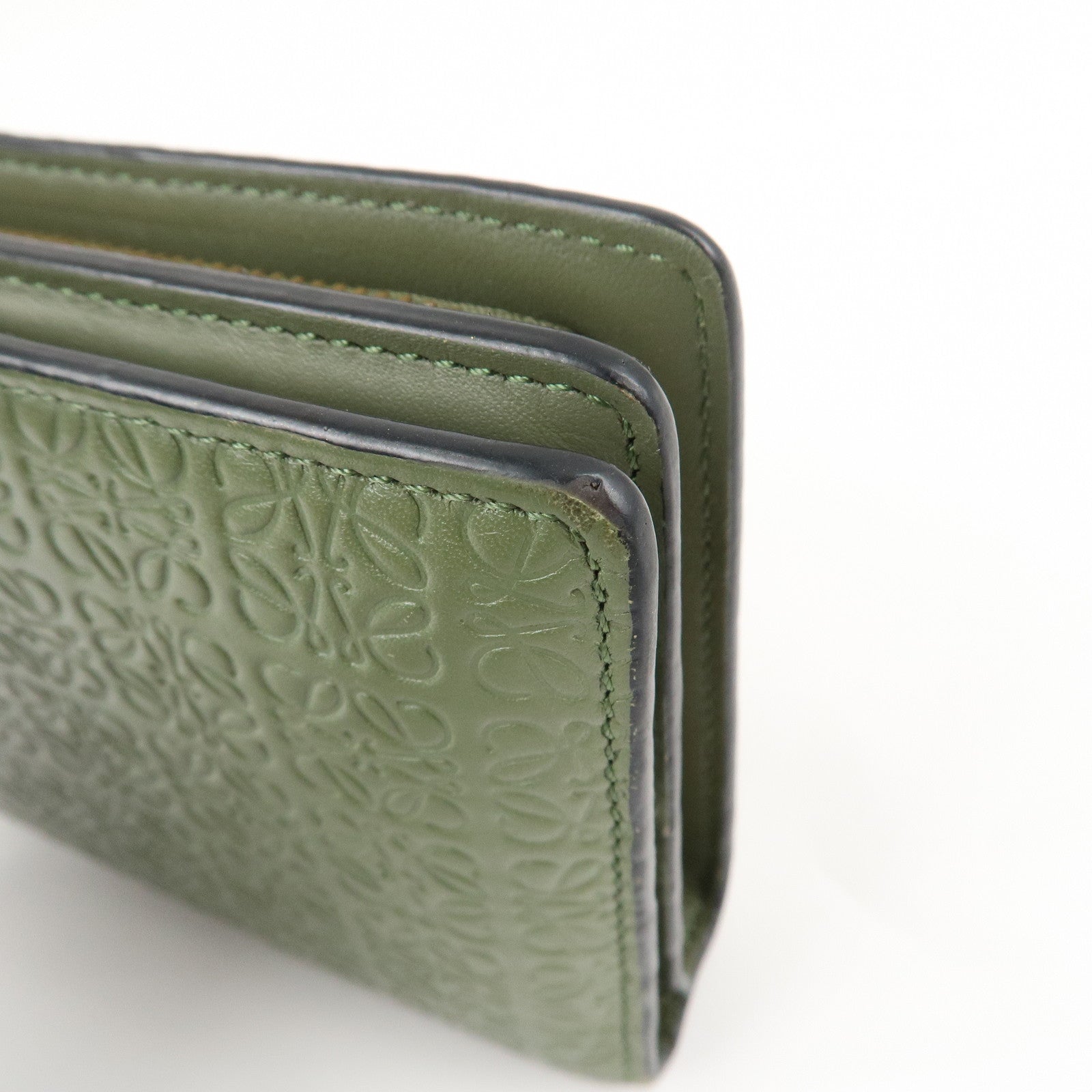 LOEWE Anagram Leather Zippy Bi-fold Wallet Avocado Green Used