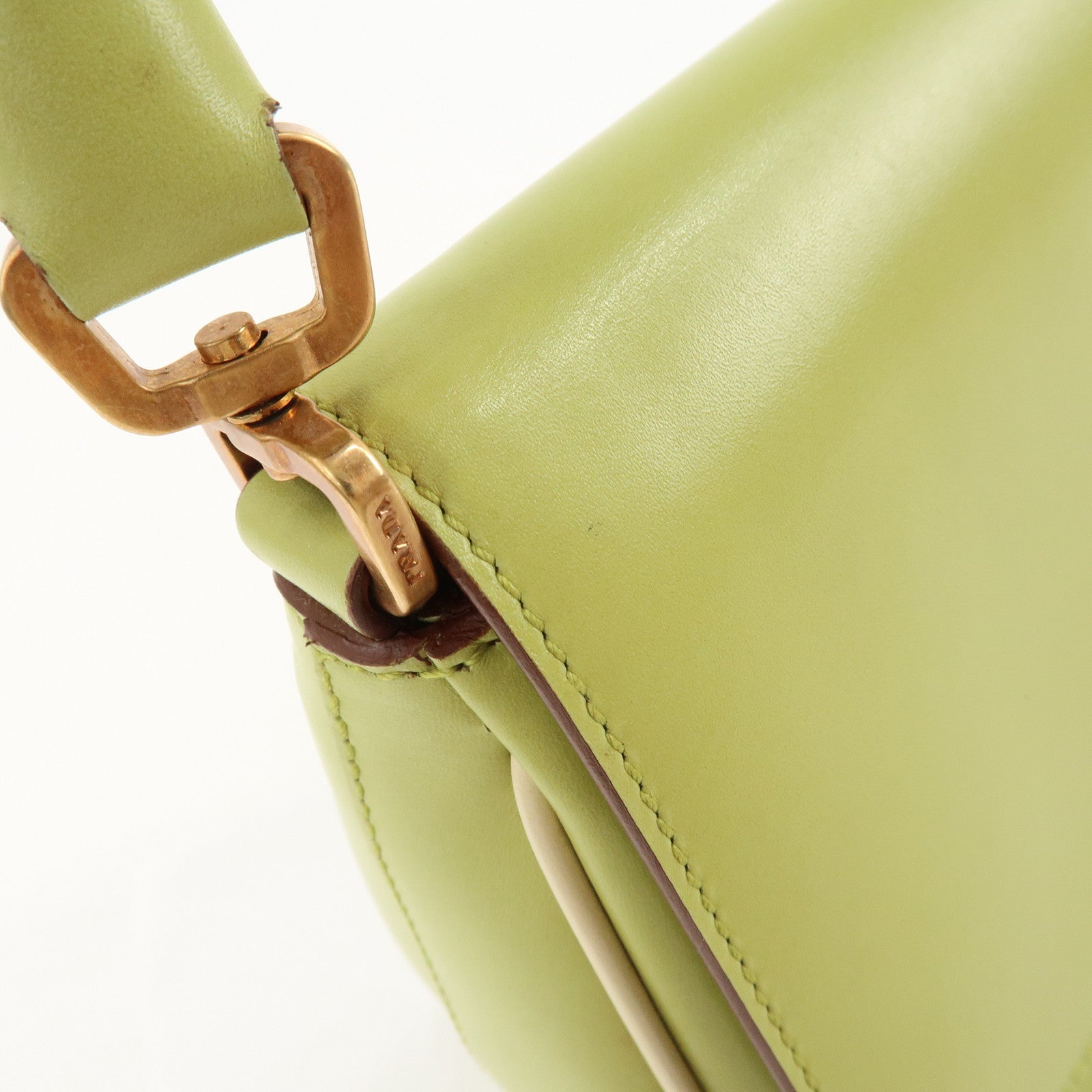 PRADA Leather Shoulder Bag Hand Bag Light Green B10689 Used