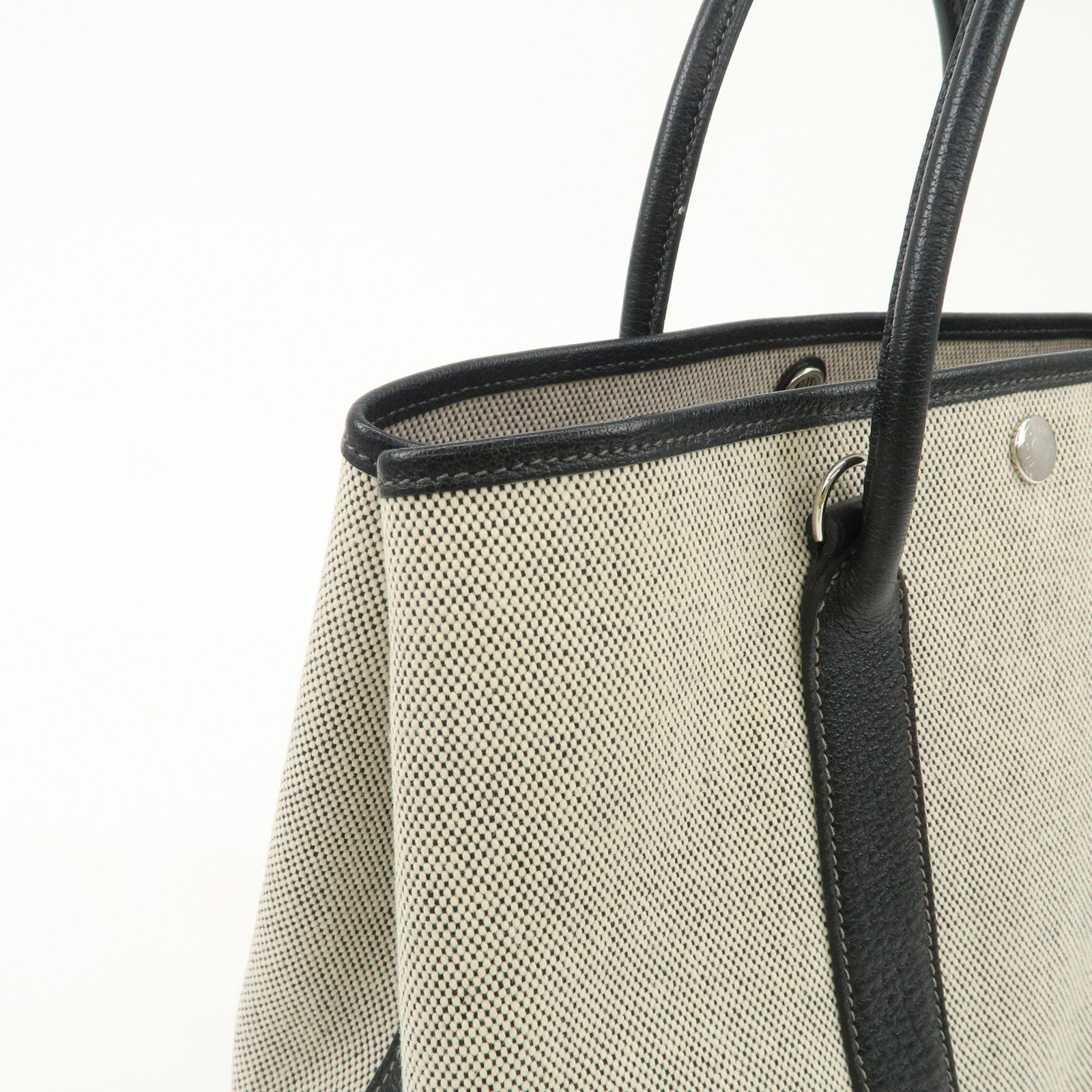 HERMES Toile Ash Buffle Garden Party TPM Stamped Tote Bag Natural Used