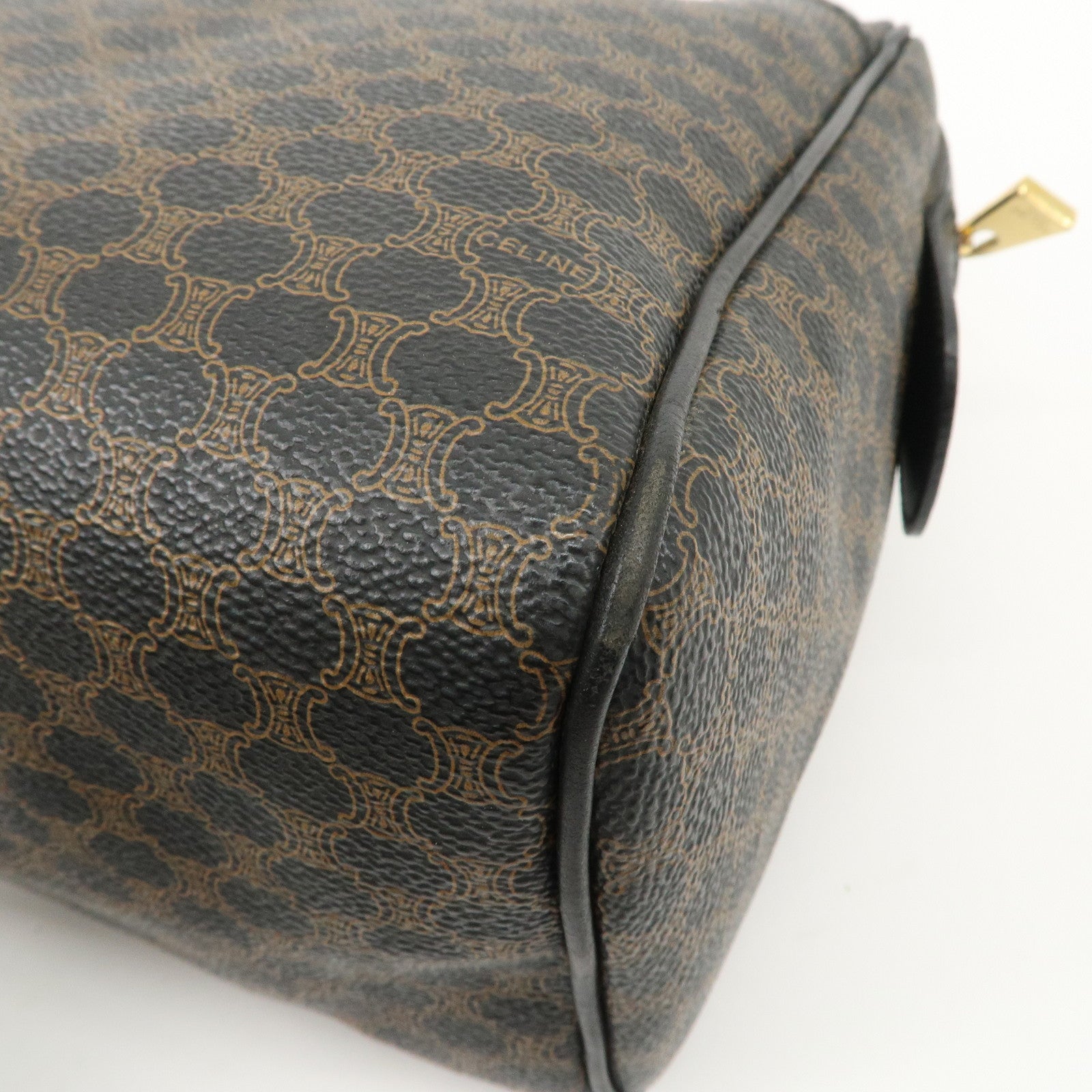 CELINE Macadam PVC Leather Boston Bag Hand Bag Brown Used