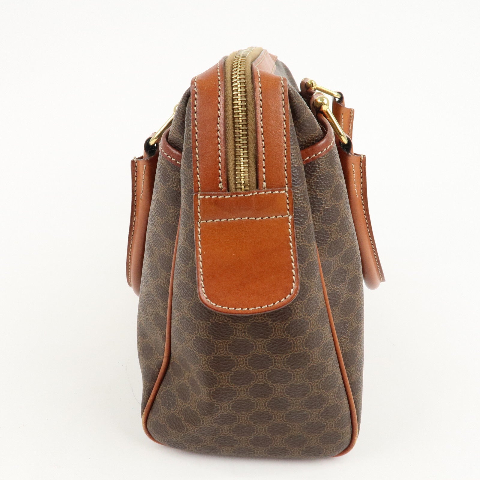 CELINE Macadam PVC Leather Boston Bag Hand Bag Brown Used