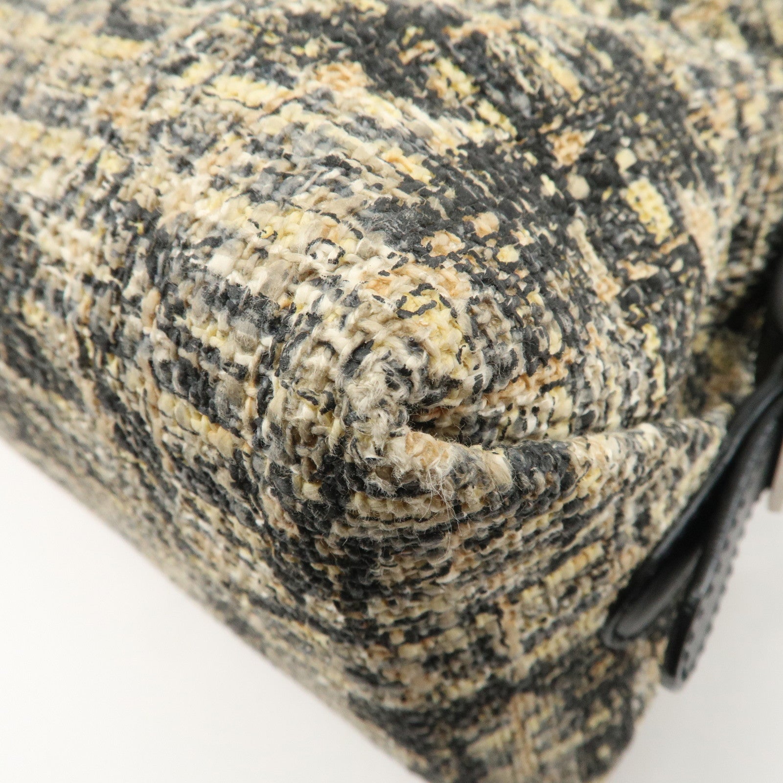 CHANEL Tweed Leather Shoulder Bag Hand Bag Black Beige Used