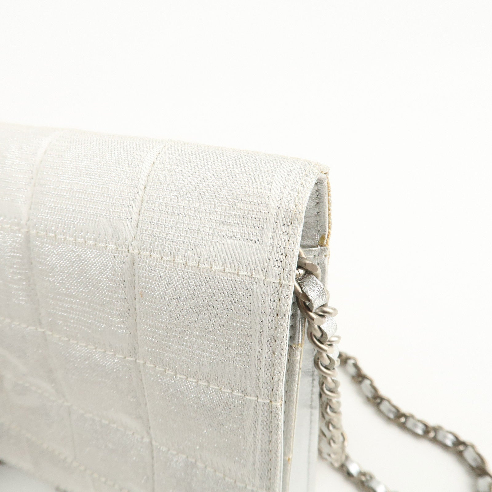 Chanel New Travel Line Nylon Jacquard Leather Chain Wallet A15772 Used