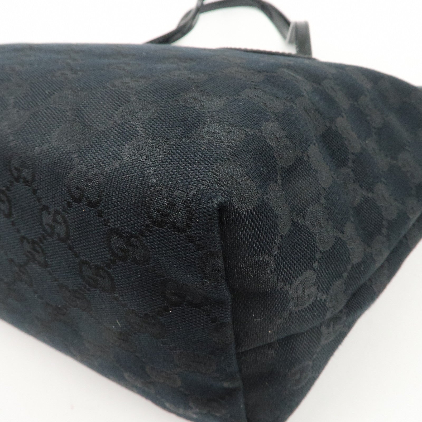 GUCCI GG Canvas Patent Leather Tote Bag Hand Bag Black 211976 Used