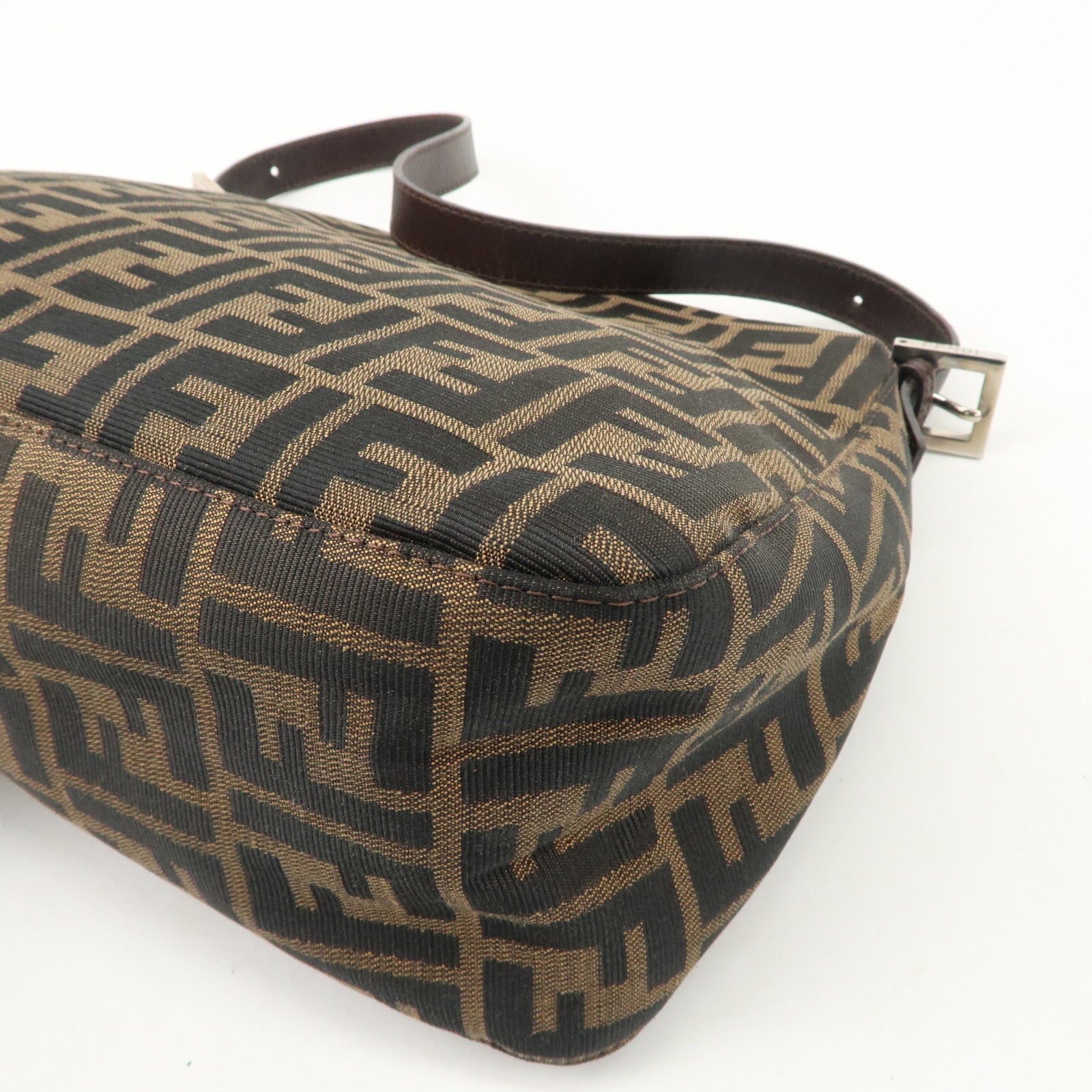 FENDI Mamma Baguette Canvas Leather Shoulder Bag Silver HDW 26325 Used