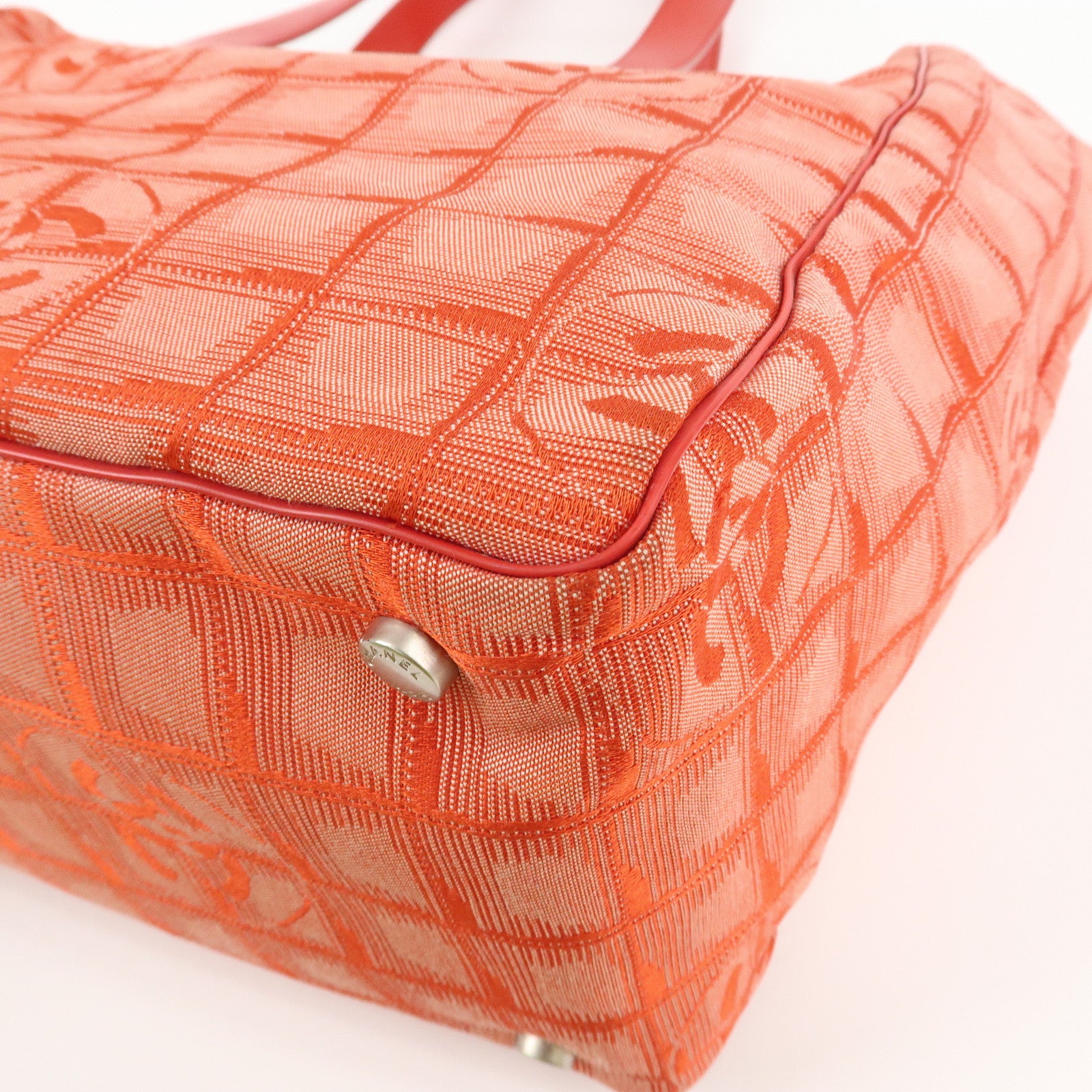 CHANEL New Travel Line Nylon Jacquard Leather Tote Bag Red A15991 Used