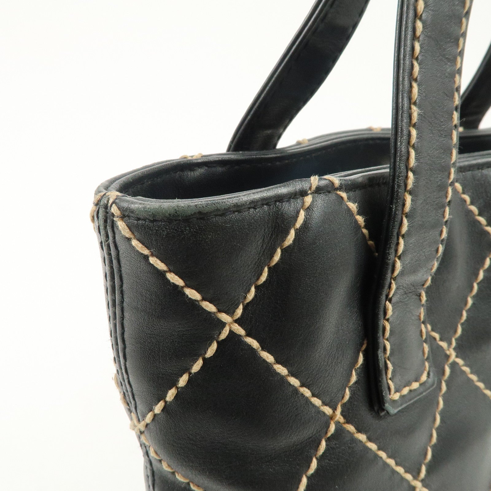 CHANEL Wild Stitch Lamb Skin Tote Bag Hand Bag Black A18126 Used