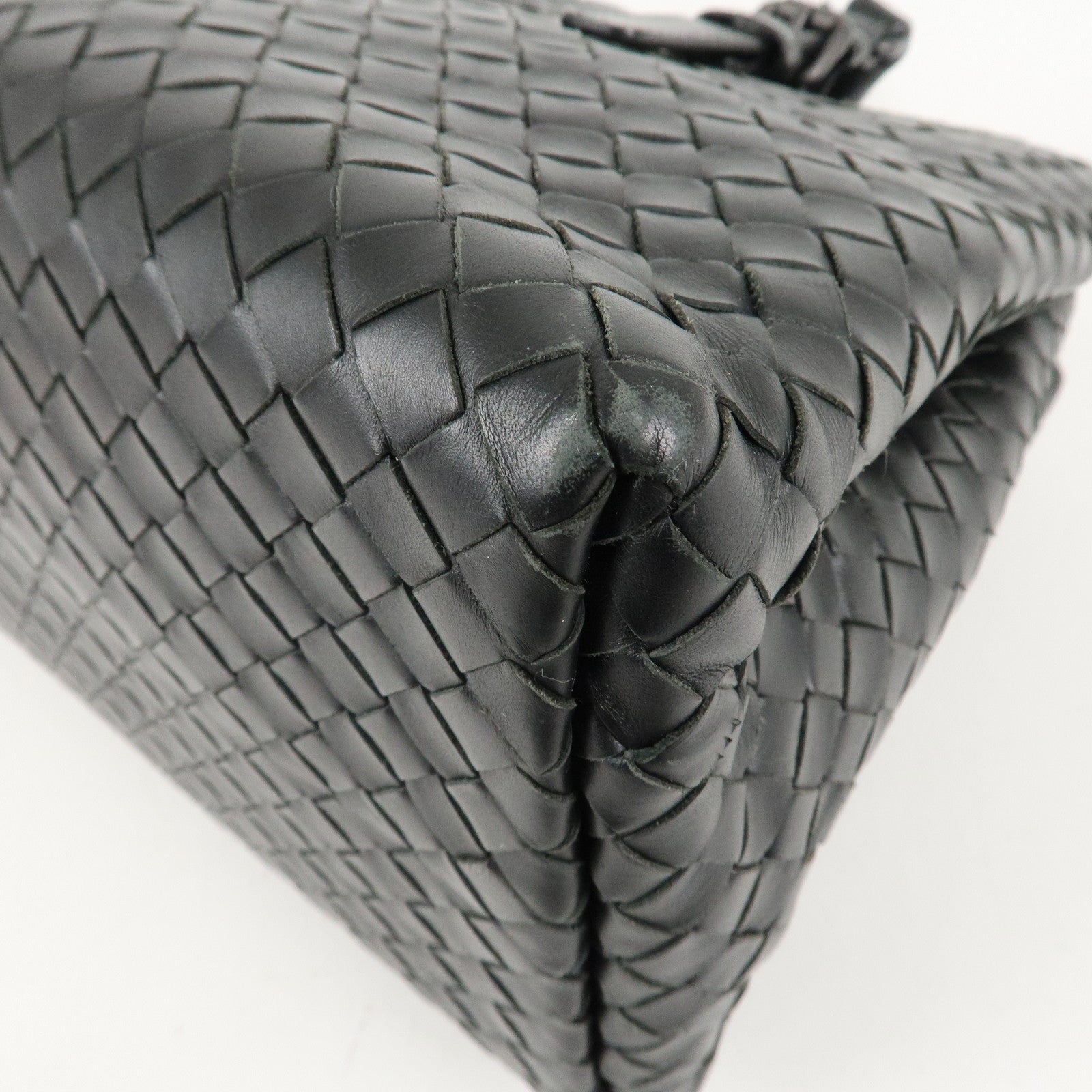 BOTTEGA VENETA Intrecciato Leather Tote Bag Hand Bag Black Used