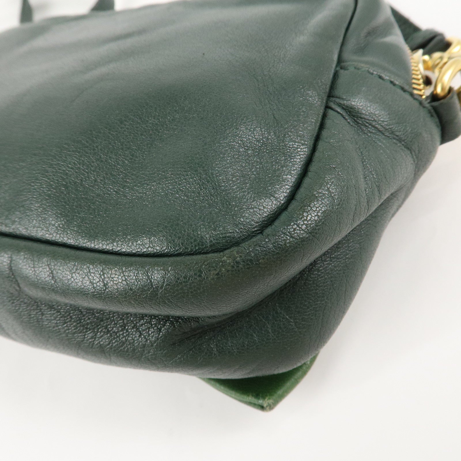 PRADA Logo Leather Ribbon Shoulder Bag Green BP0166 Used
