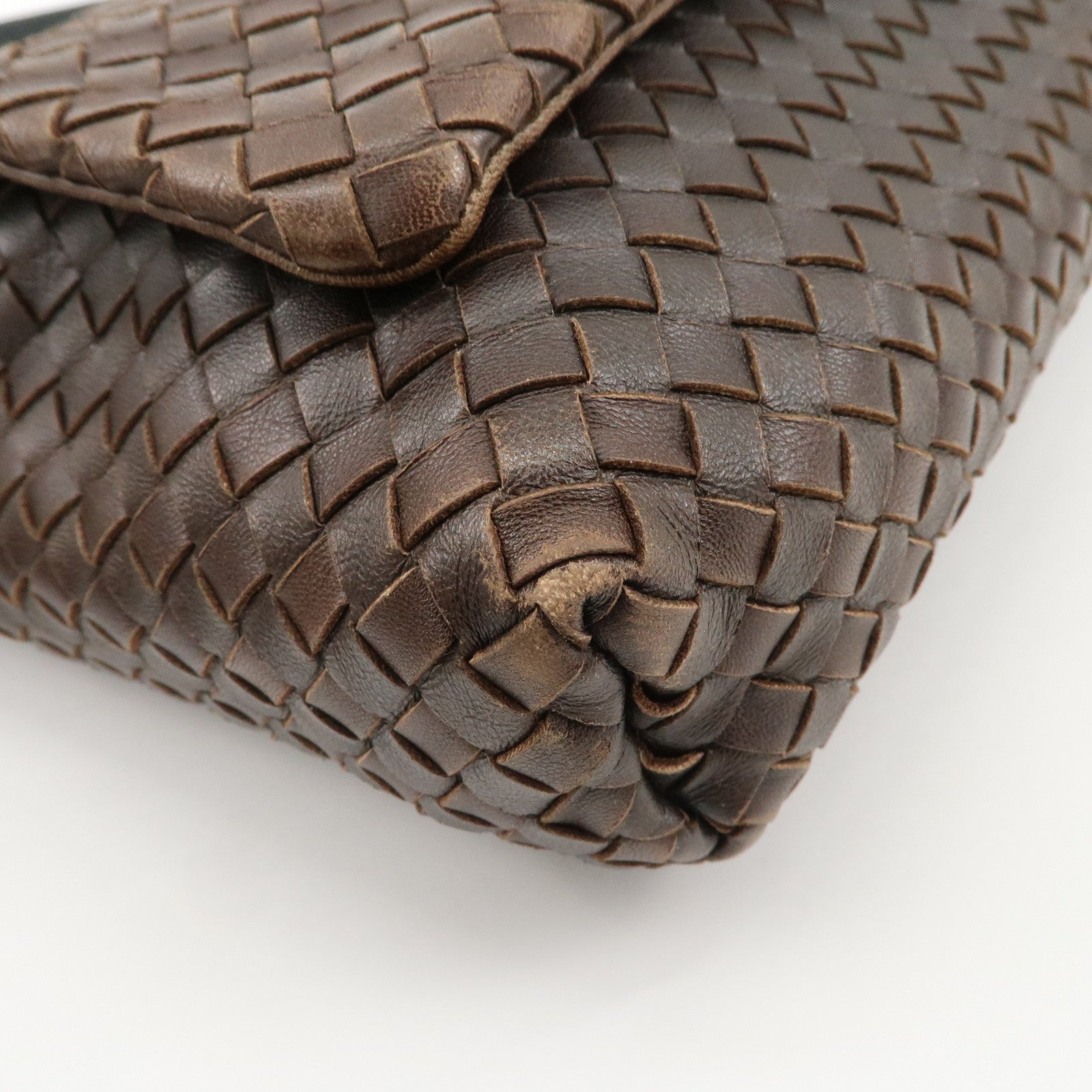 BOTTEGA VENETA Intrecciato Leather Shoulder Bag Dark Brown BlackUsed F/S Used