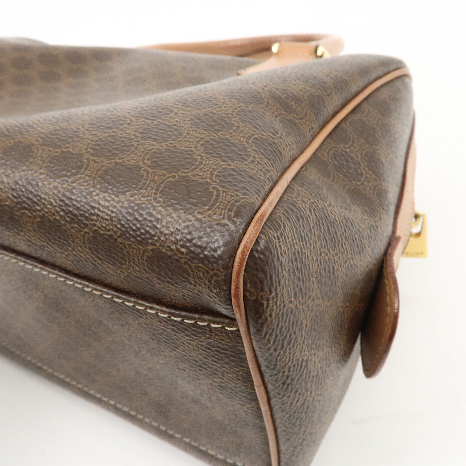 CELINE Macadam PVC Leather Boston Bag Hand Bag Brown Used