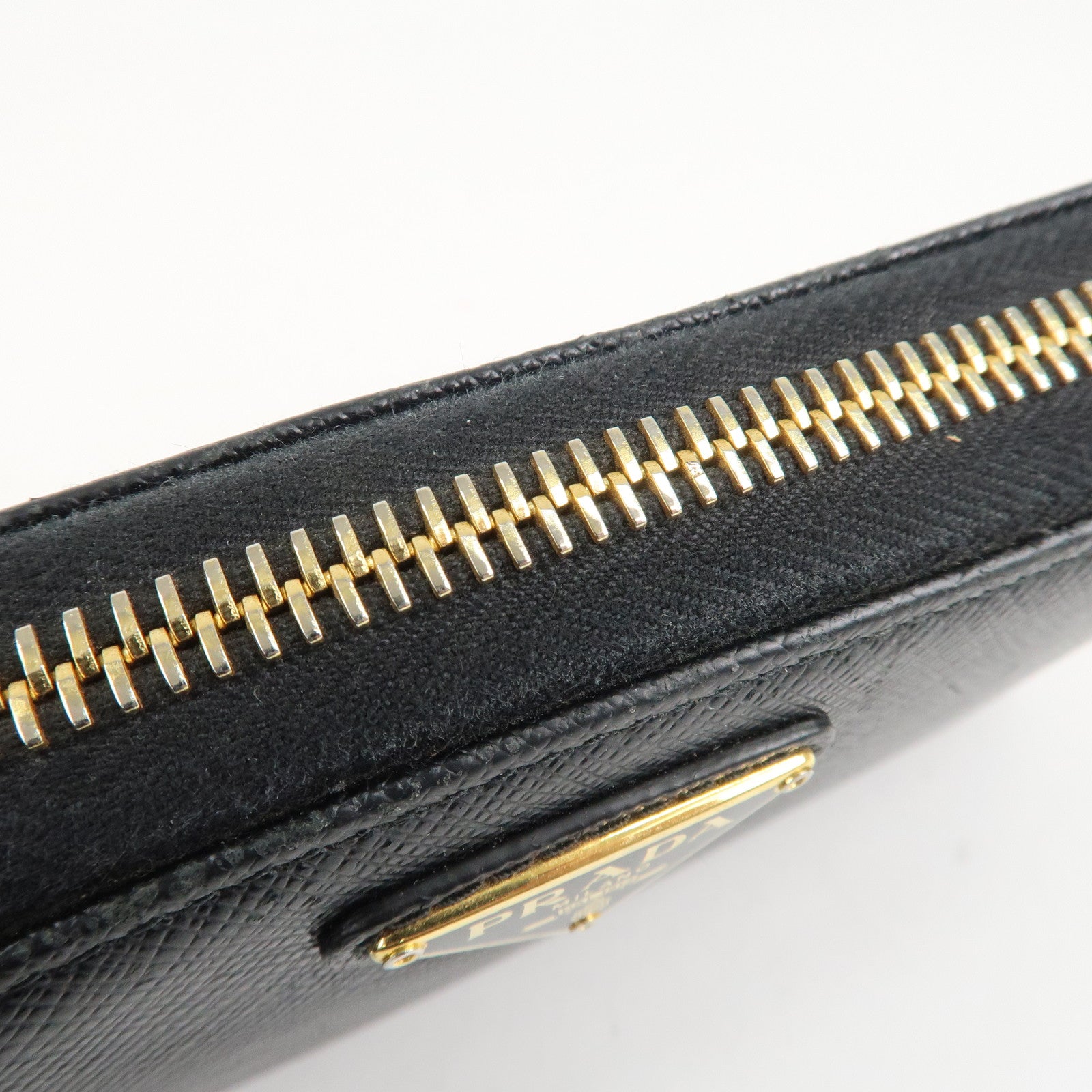 PRADA Saffiano Leather Round Zipper Long Wallet Black 1M0506 Used
