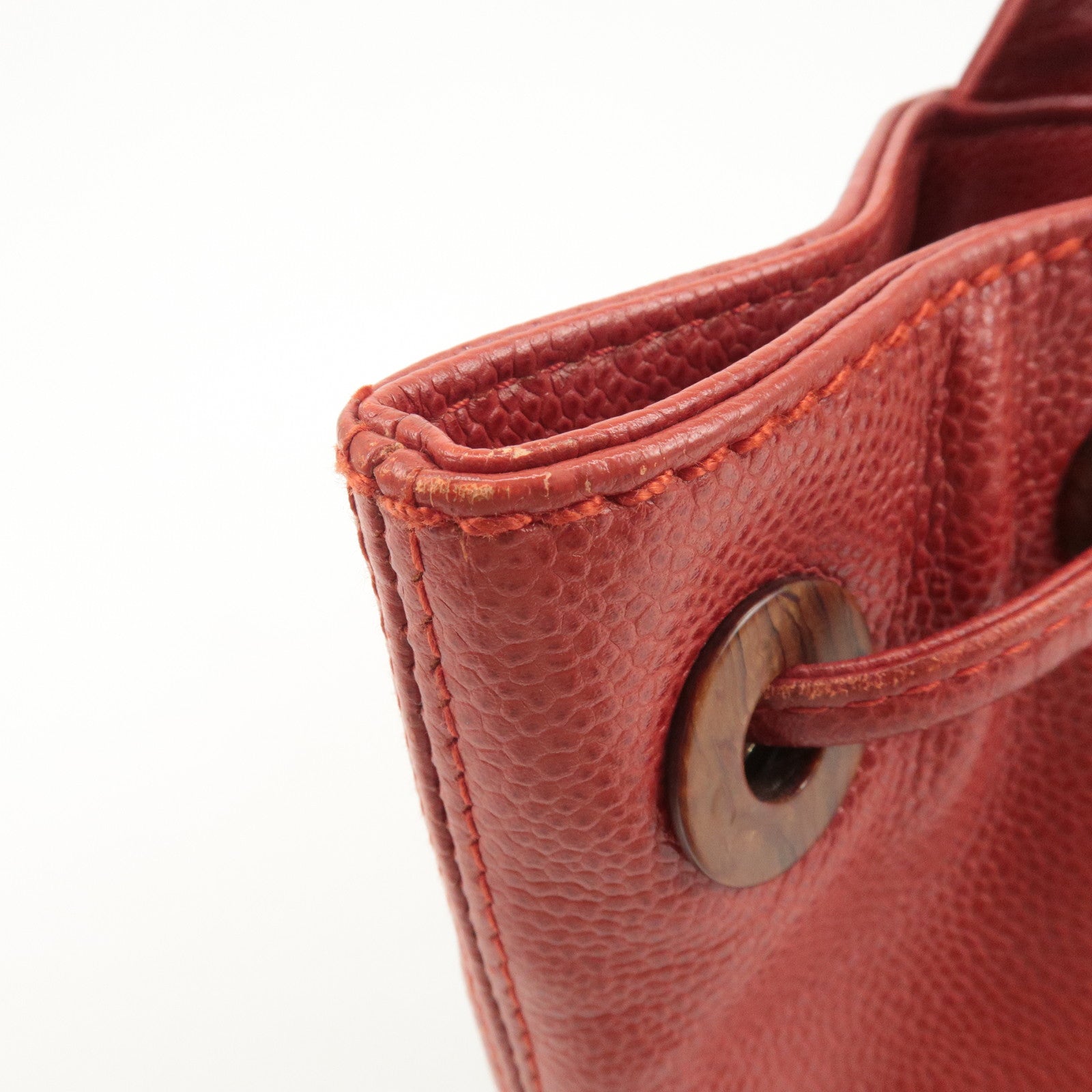 CHANEL Caviar Skin COCO Mark Tote Bag Hand Bag Red Used
