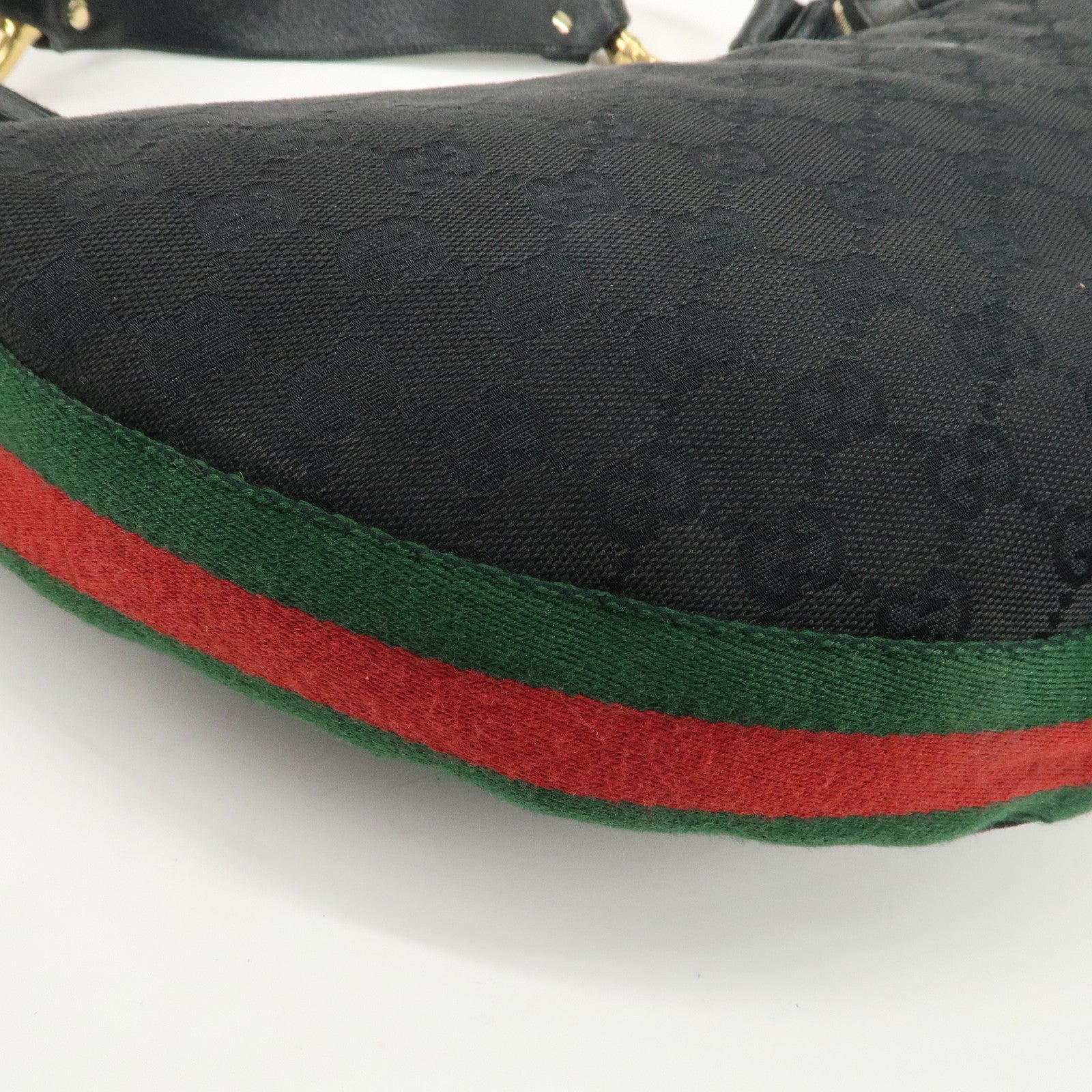 GUCCI Bamboo Sherry GG Canvas Leather Shoulder Bag Black 131036 Used