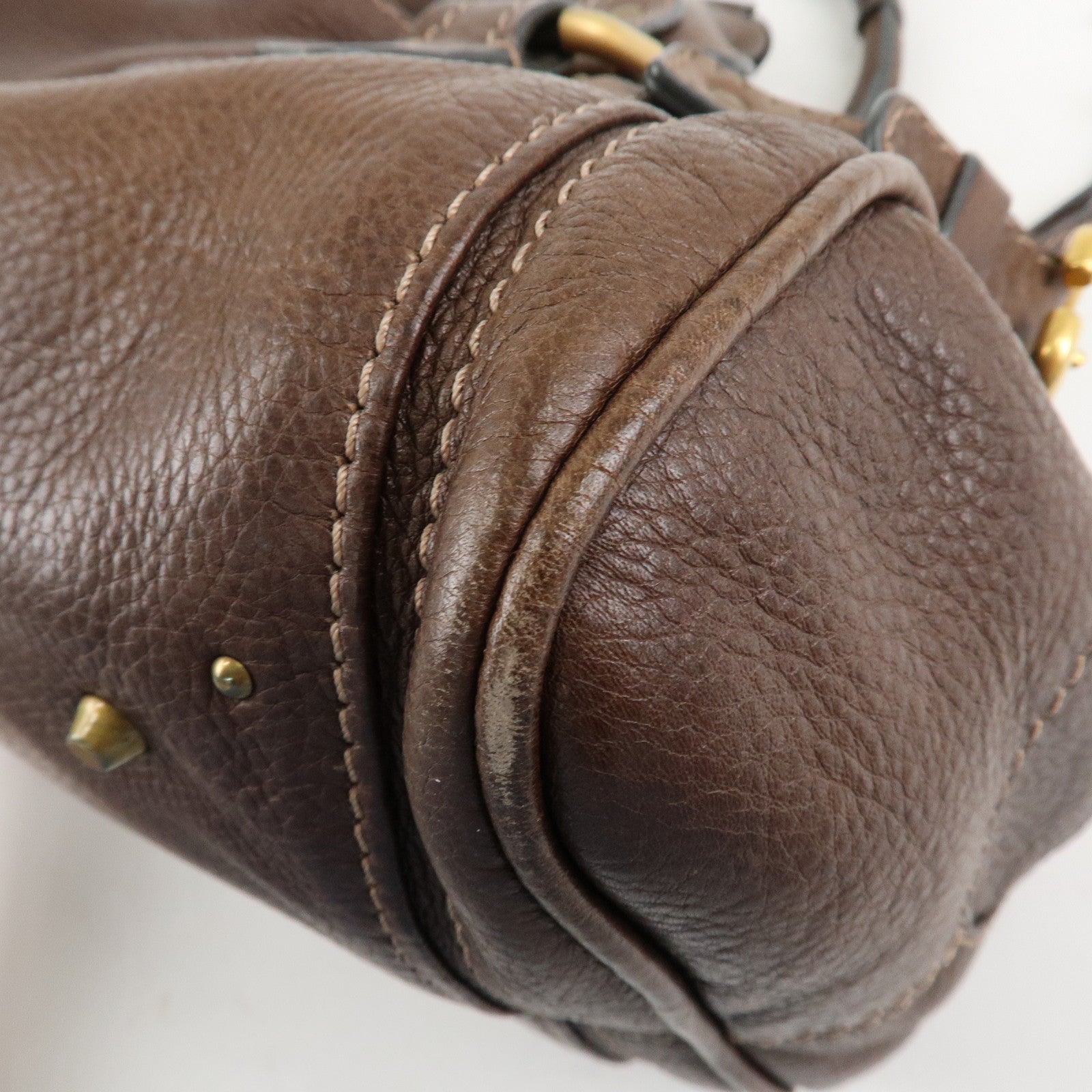 Chloe Paddington Leather Hand Bag Shoulder Bag Medium Brown Used