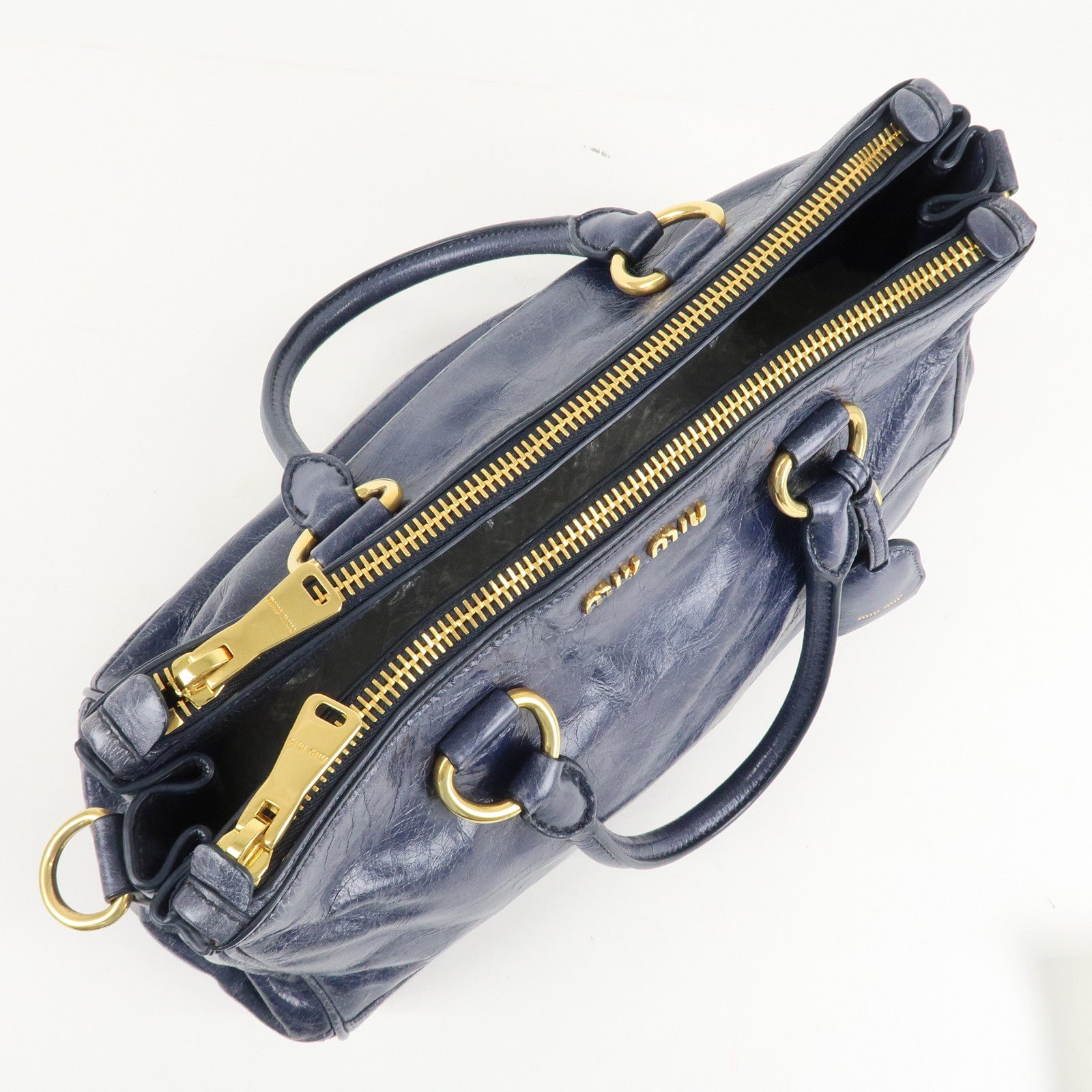 MIU MIU Leather 2Way Bag Hand Bag Shoulder Bag Blue RN1127 Used