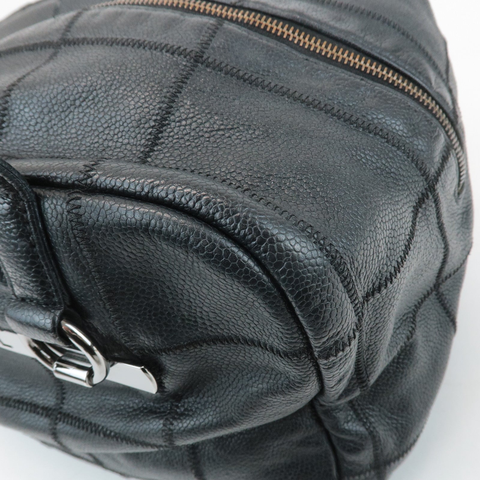 CHANEL Chocolate Bar Caviar Skin Mini Boston Bag Black A26135 Used