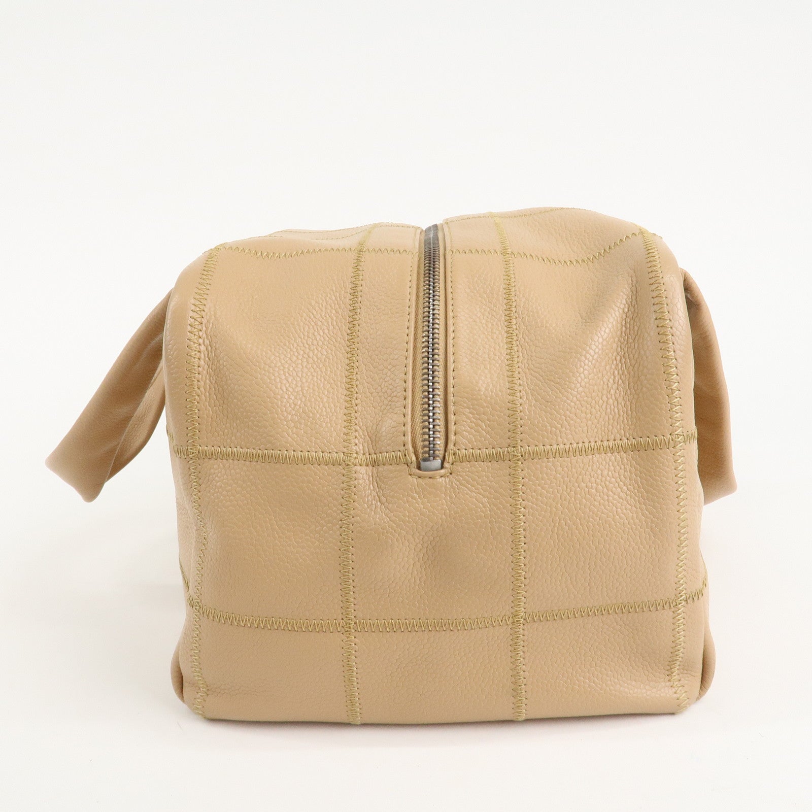 CHANEL Chocolate Bar Caviar Skin Boston Bag Beige A24184 Used