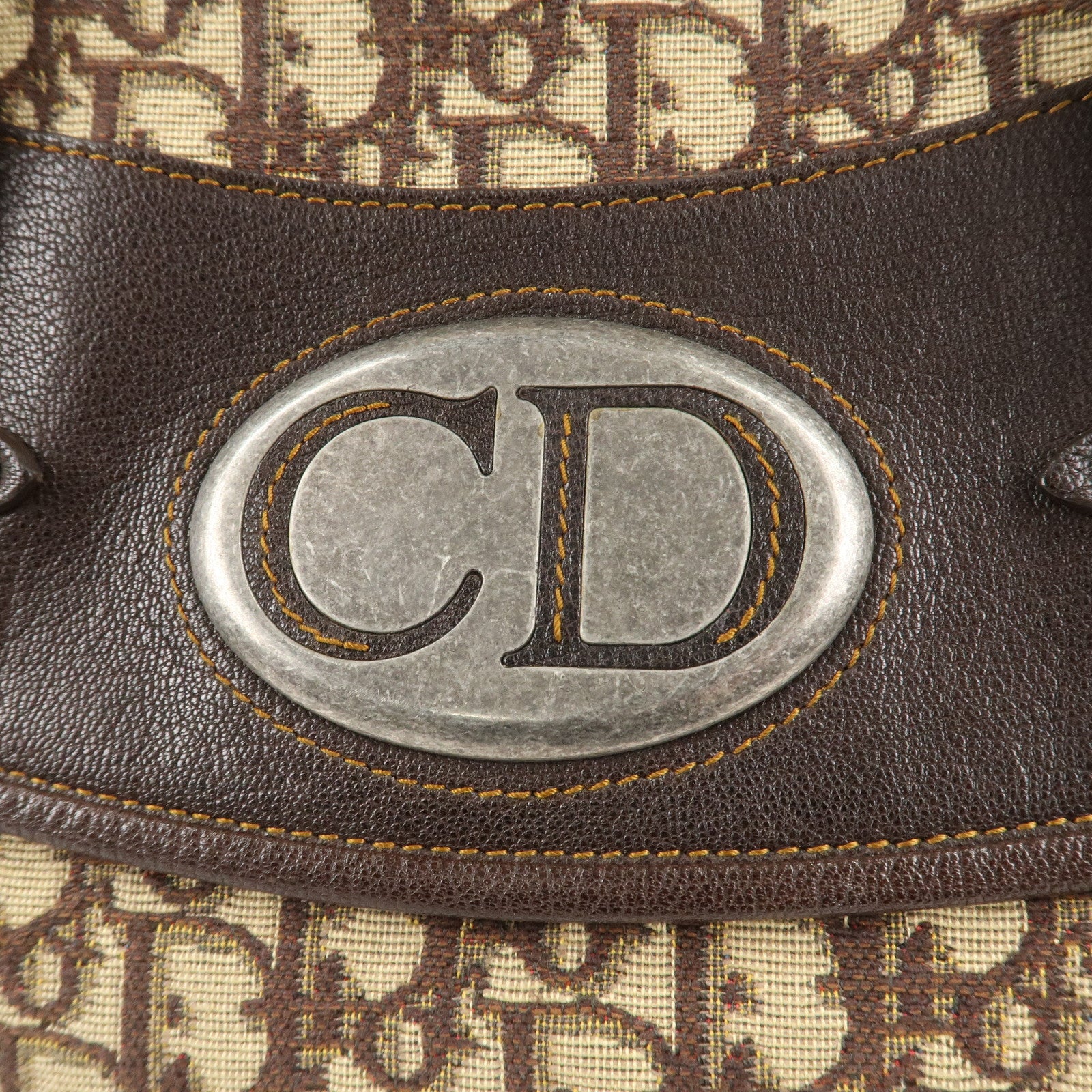 Christian Dior Trotter Canvas Leather Shoulder Bag Brown Used