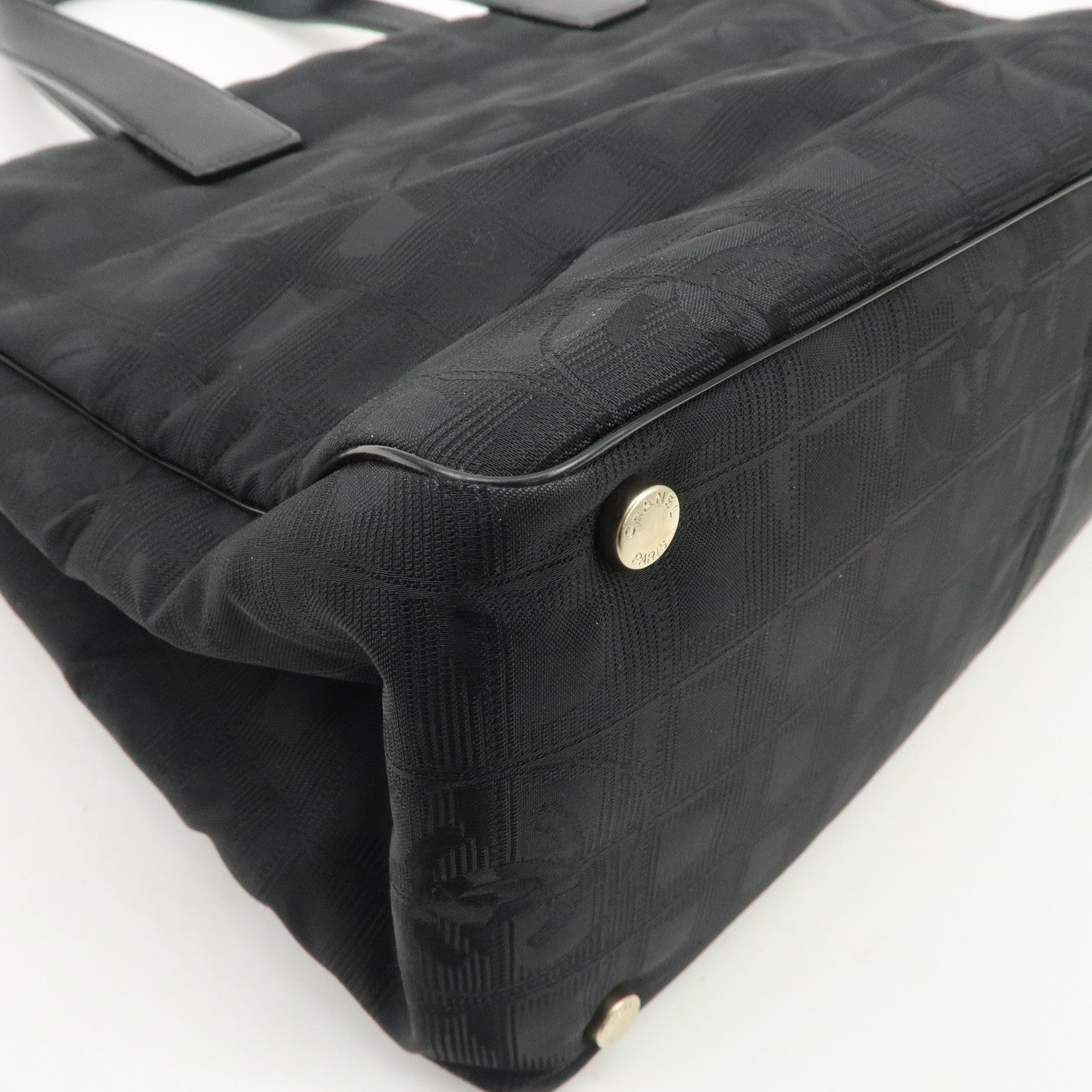 CHANEL New Travel Line Nylon Jacquard Leather Tote Bag A15991 Used