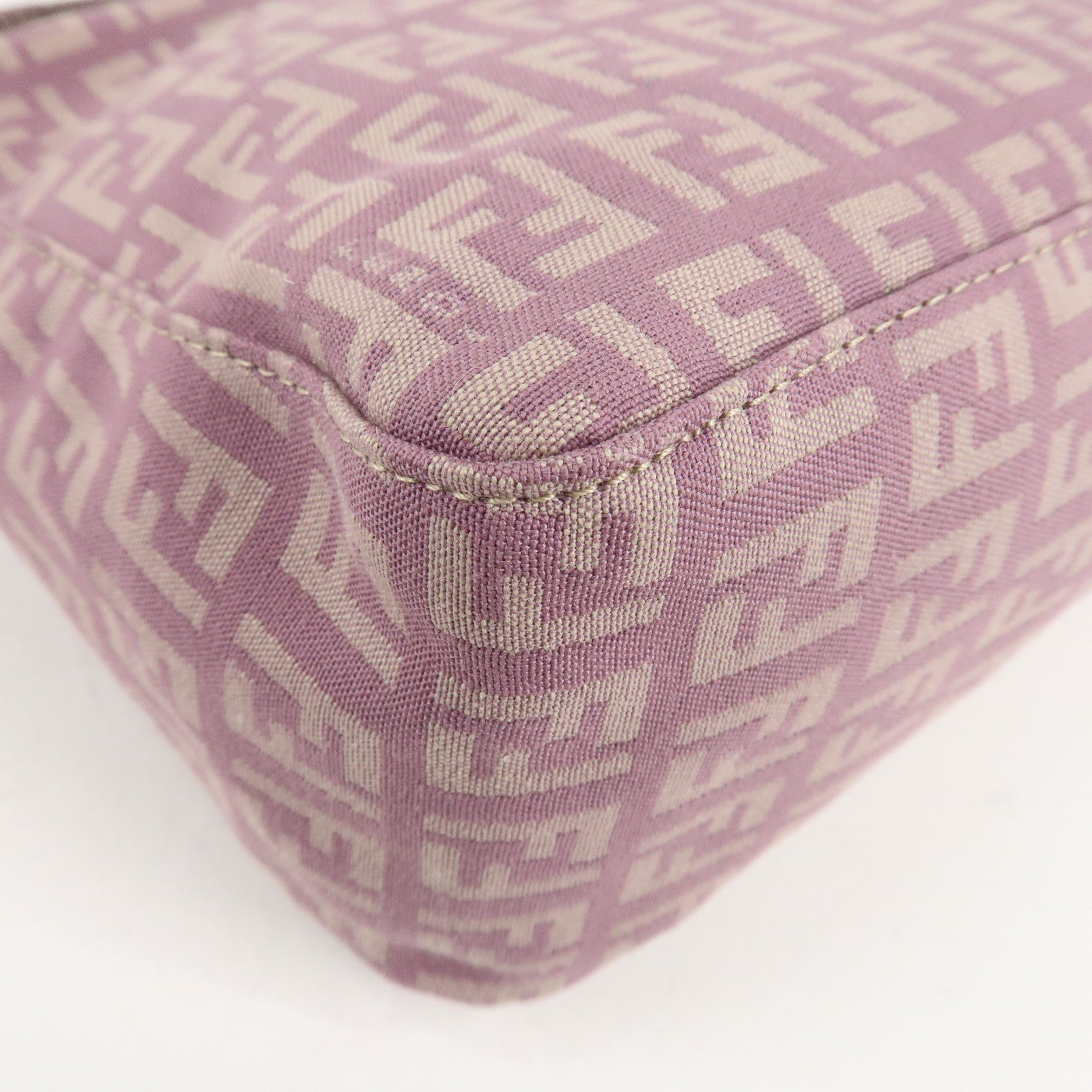 Auth FENDI Zucchino Canvas Leather Hand Bag Pouch Purple Beige 8N0005 Used F/S Used