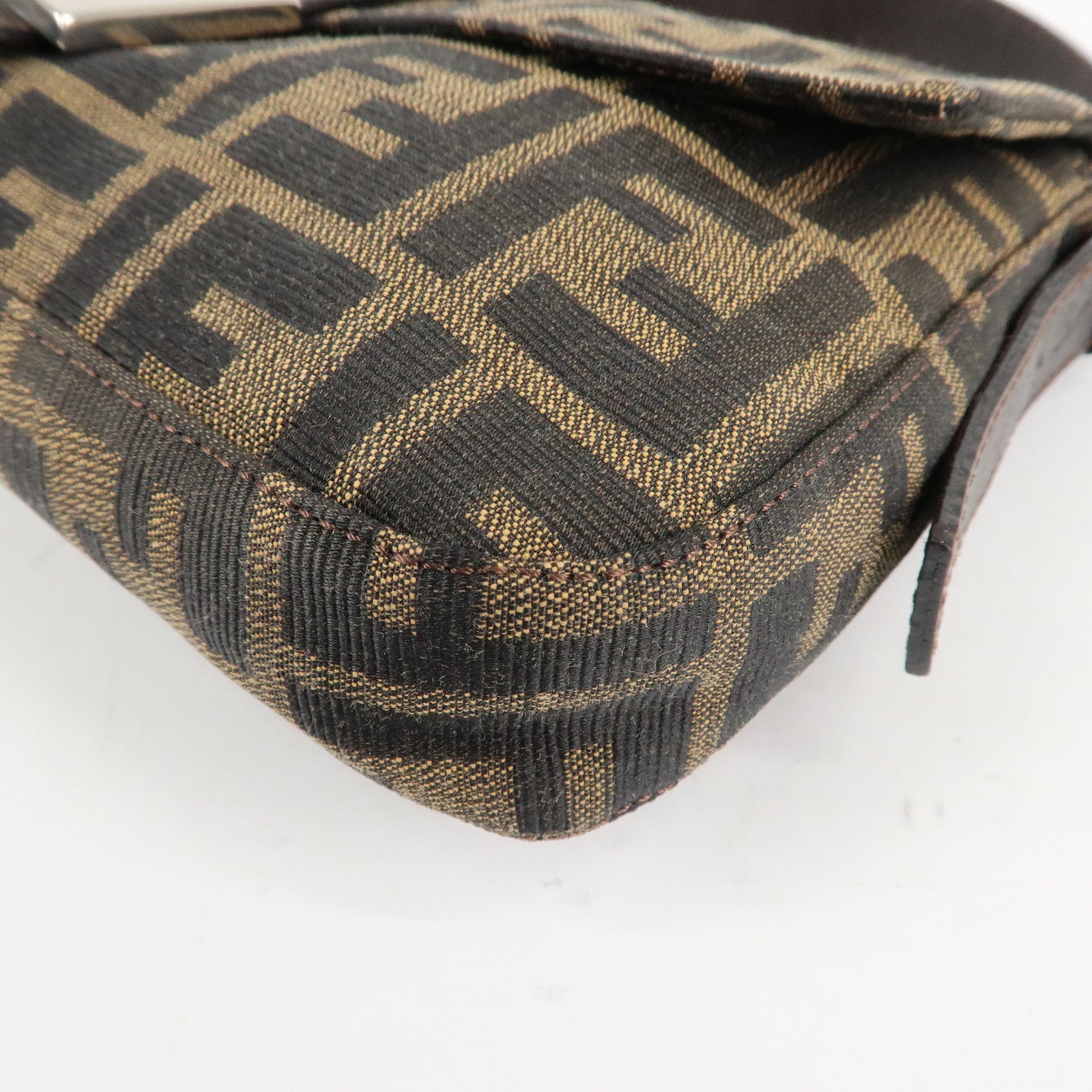 FENDI Mamma Baguette Zucca Canvas Shoulder Bag Brown Black 26424 Used