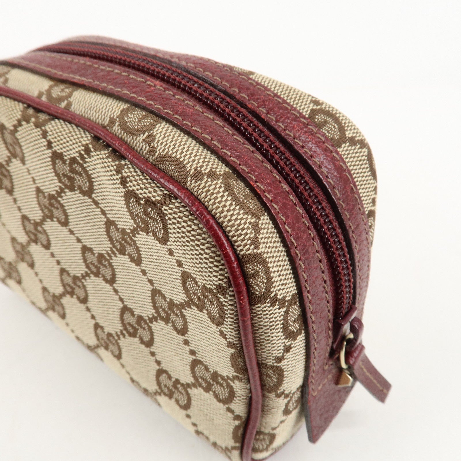GUCCI GG Canvas Cosmetic Pouch Beige Bordeaux 120978 Used