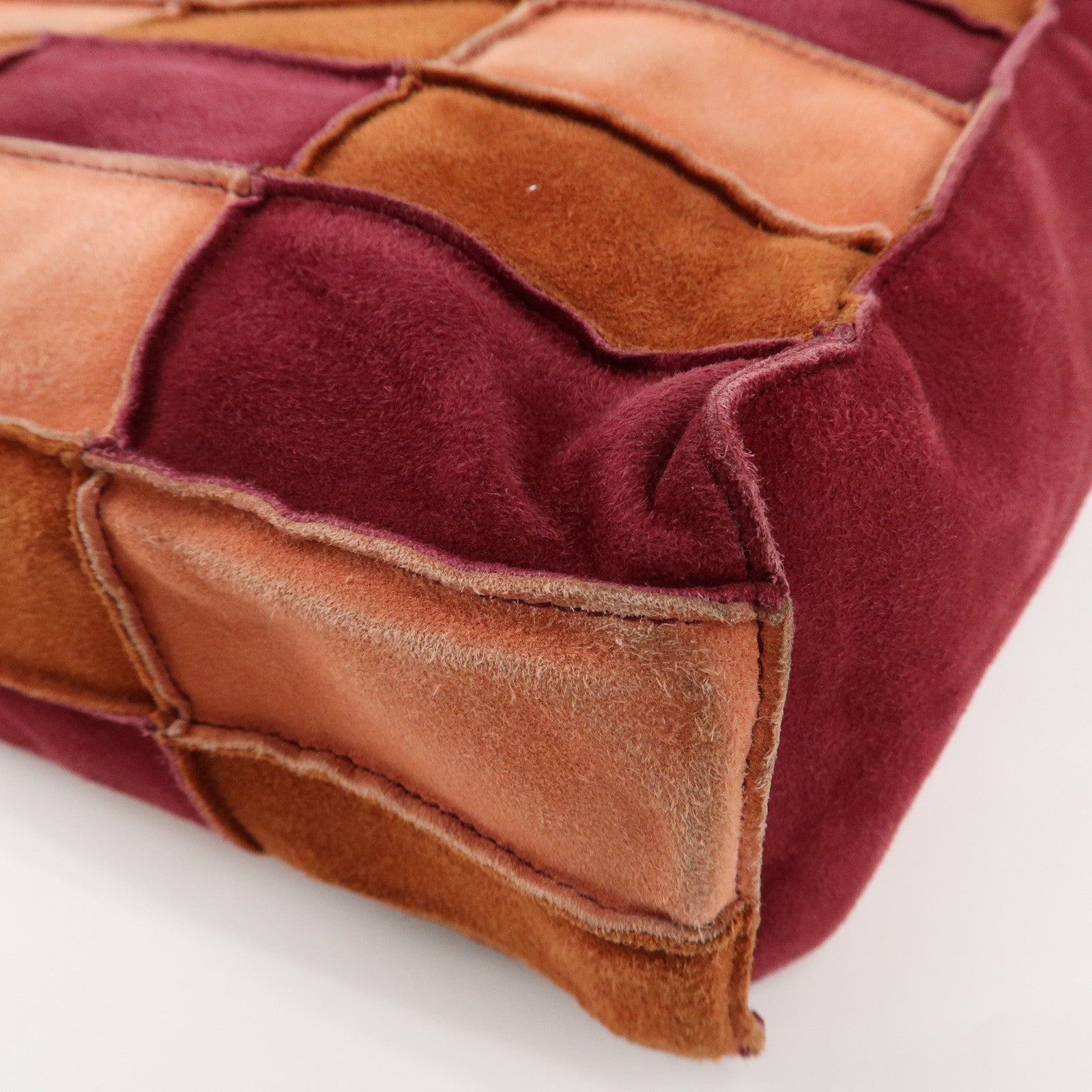 CHANEL Suede Patchwork Shoulder Bag Beige Brown Wine Red Used