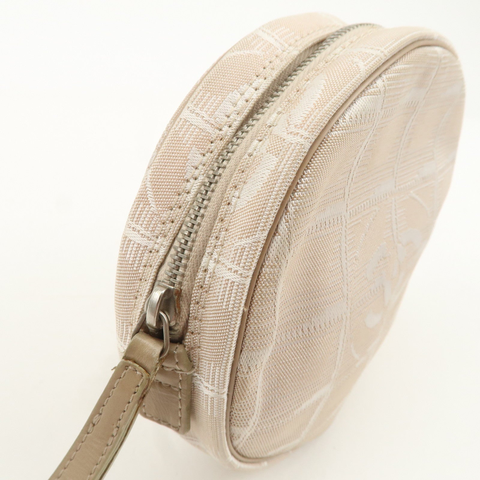 CHANEL New Travel Line Nylon Jacquard Leather Round Pouch T9951S Used