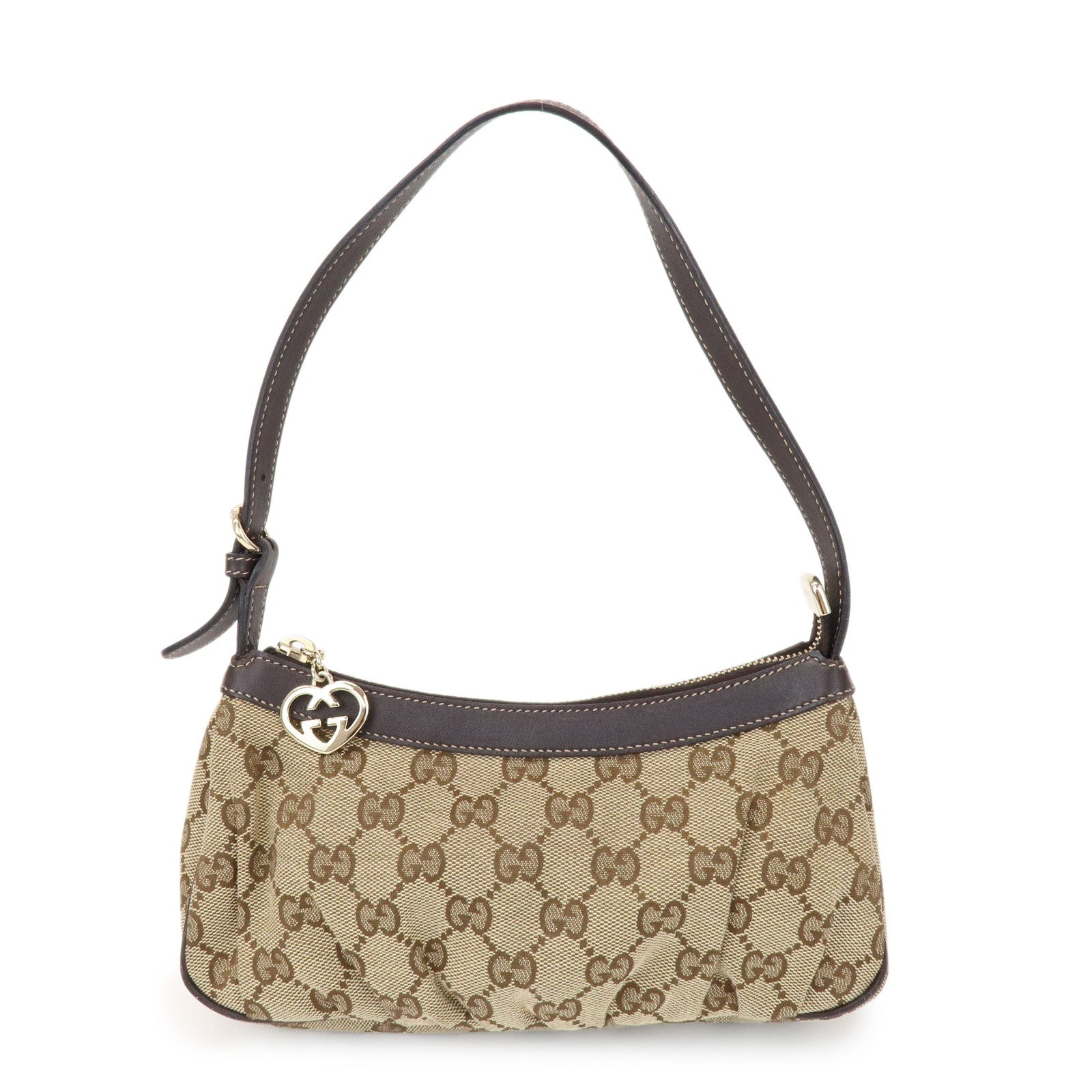 GUCCI Lovely Heart GG Canvas Leather Hand Bag Shoulder Bag 245938