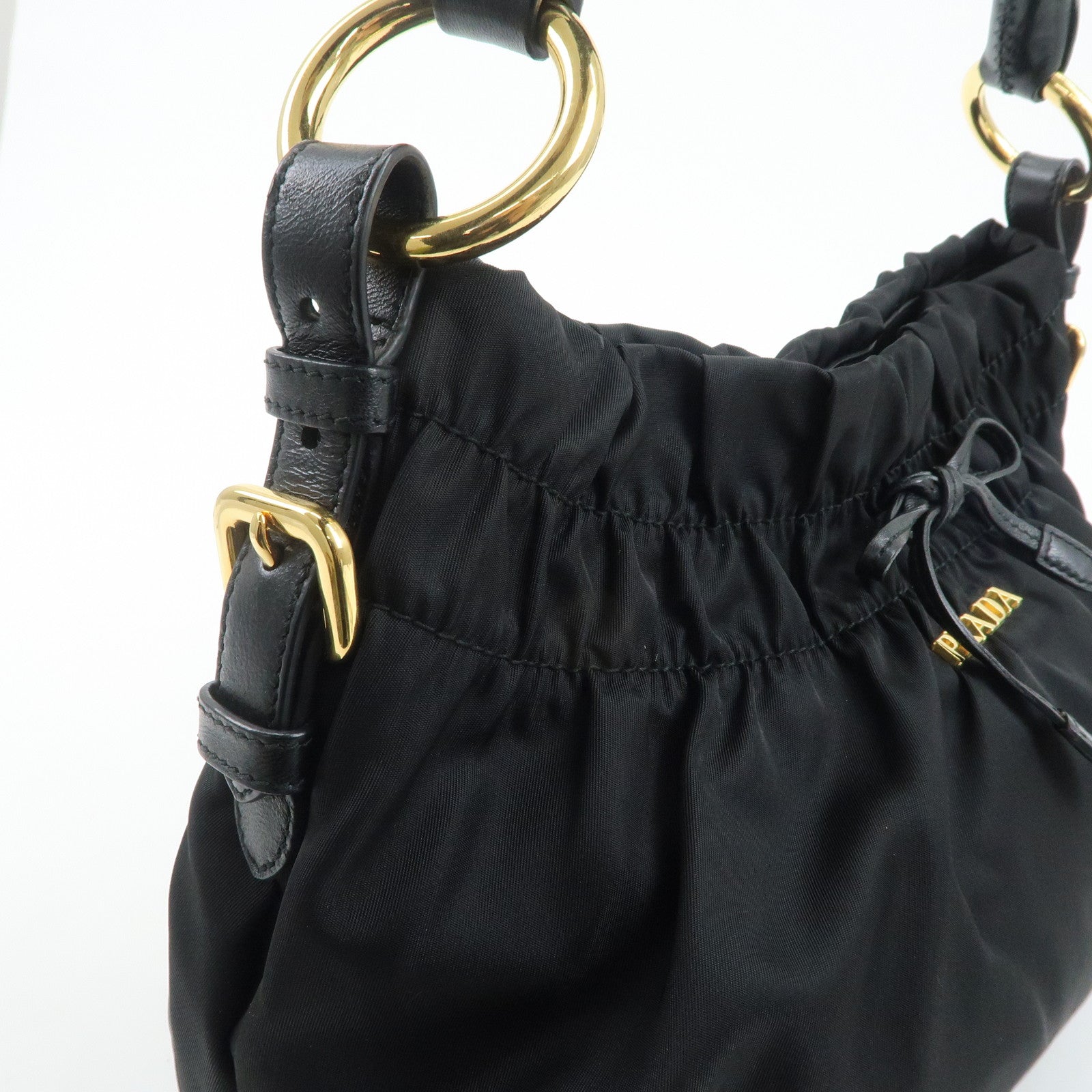 PRADA Nylon Leather Shoulder Bag Black Used