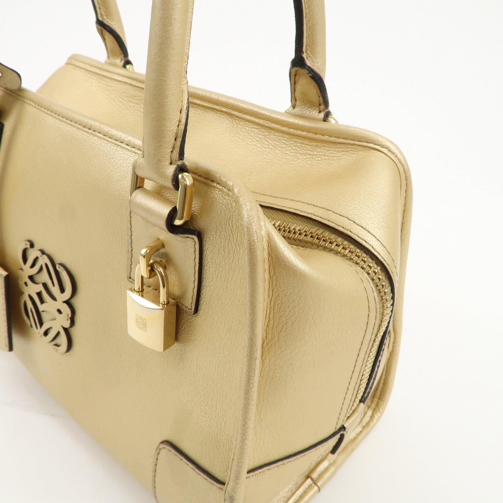 LOEWE Anagram Leather Amazona 28 Hand Bag Gold Used