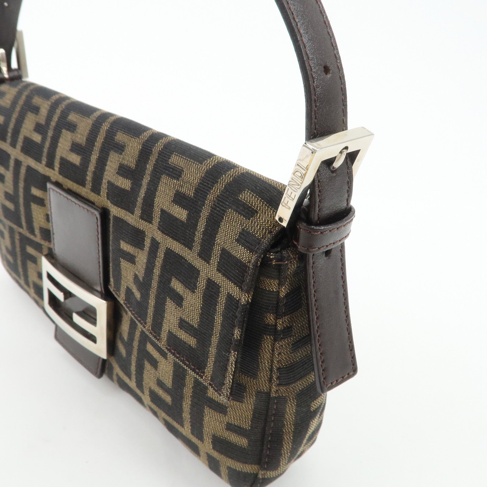 FENDI Mamma Baguette Zucca Canvas Leather Shoulder Bag 26424 Used