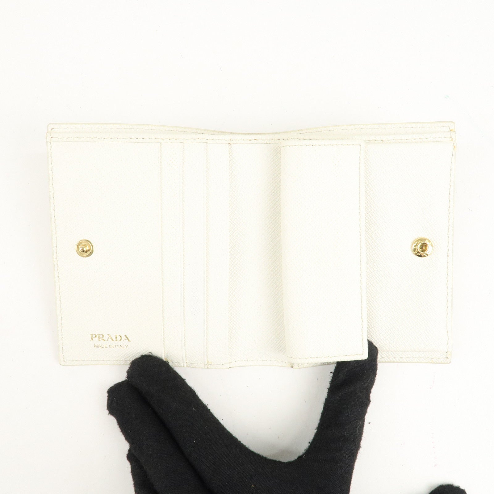 PRADA Logo Leather Lip Design Bi-Fold Wallet Ivory Used