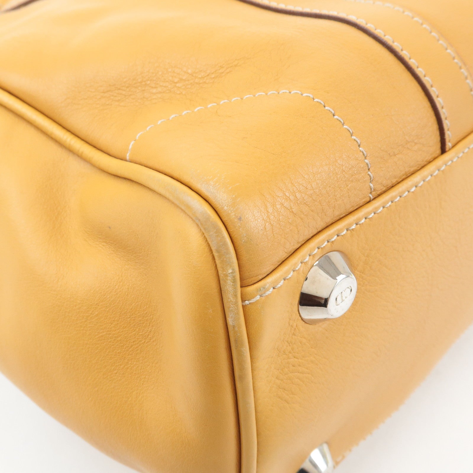 Christian Dior Leather Tote Bag Shoulder Bag Mustard Silver HDW Used