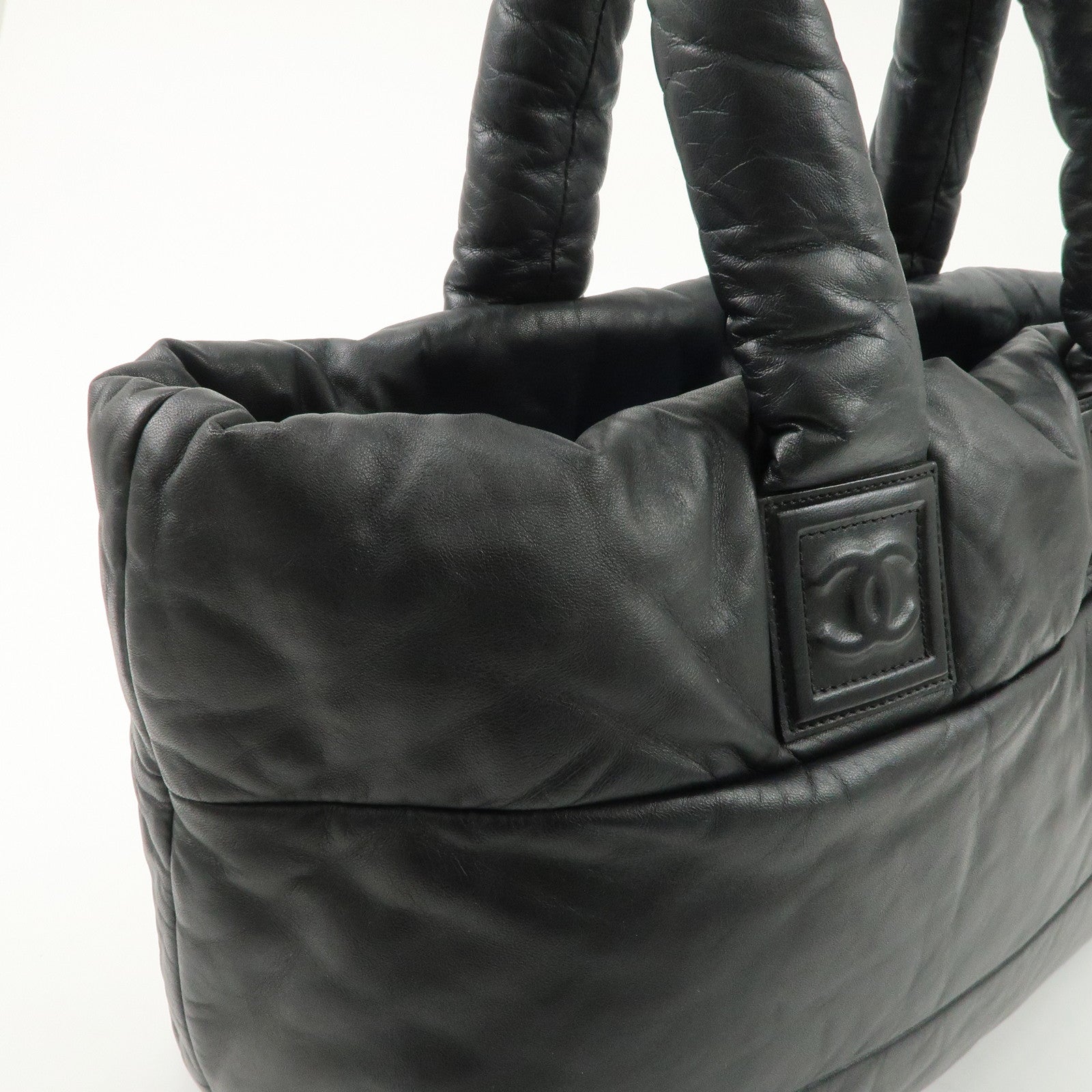 CHANEL COCO Cocoon Lamb Skin Tote Bag Shoulder Bag MM Black A47107 Used