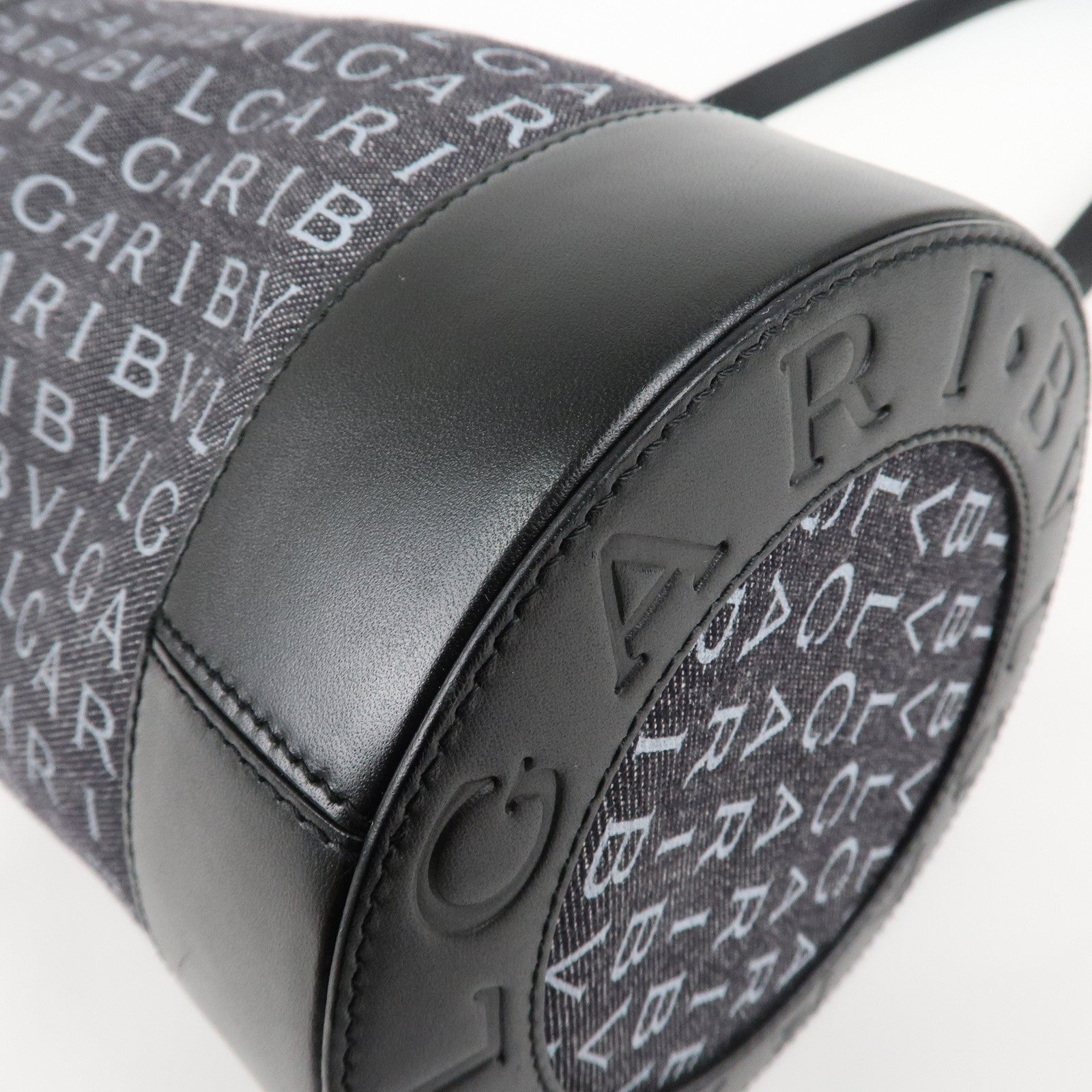 BVLGARI Logo Mania Canvas Leather B-Zero 1 Shoulder Bag Black Used