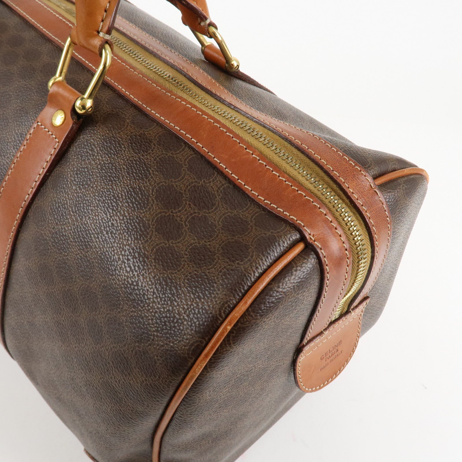CELINE Macadam PVC Leather Boston Bag Hand Bag Brown Used