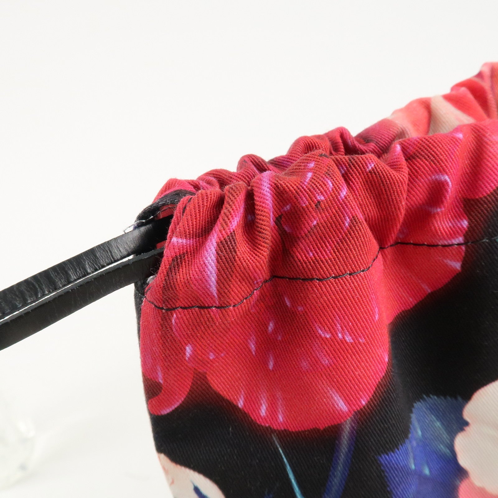 LOEWE Canvas Leather Drawstring Pouch Black Pink Used