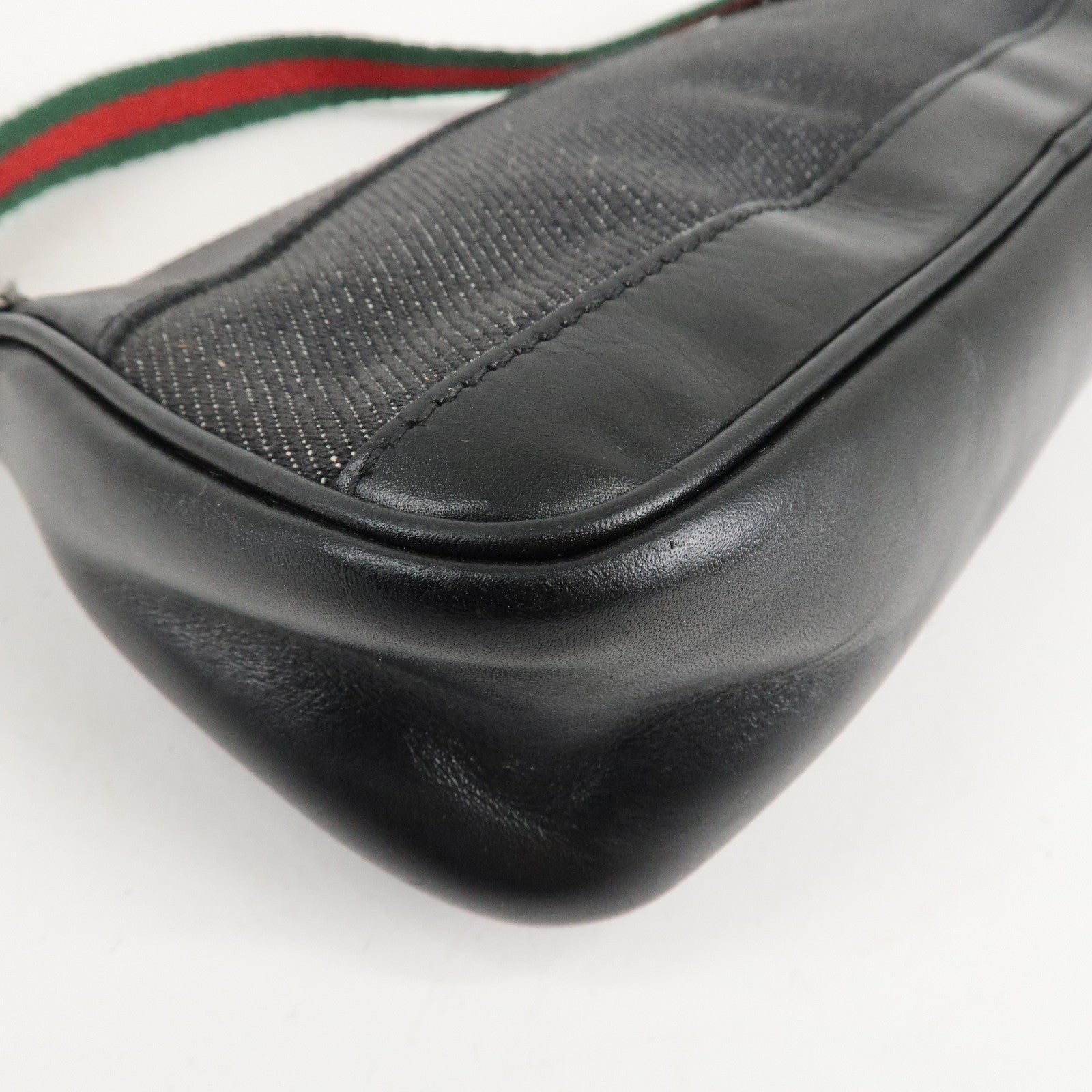 GUCCI Sherry Canvas Leather Accessory Pouch Hand Bag Black 92820 Used